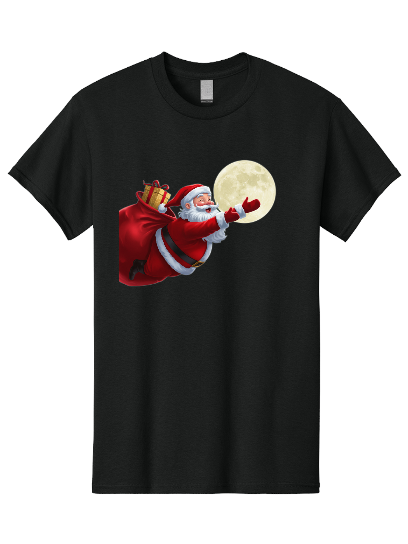 Santa-Claus-2 Men'S Graphic Tee, 100% Cotton, Comfortable Casual Summer Wear, Machine Washable, Santa Claus, Gift Bag, Full Moon, Holiday Season, Christmas Magic, Jolly Old Elf, Festive Atmosphere, Red Suit, White Beard Bac392