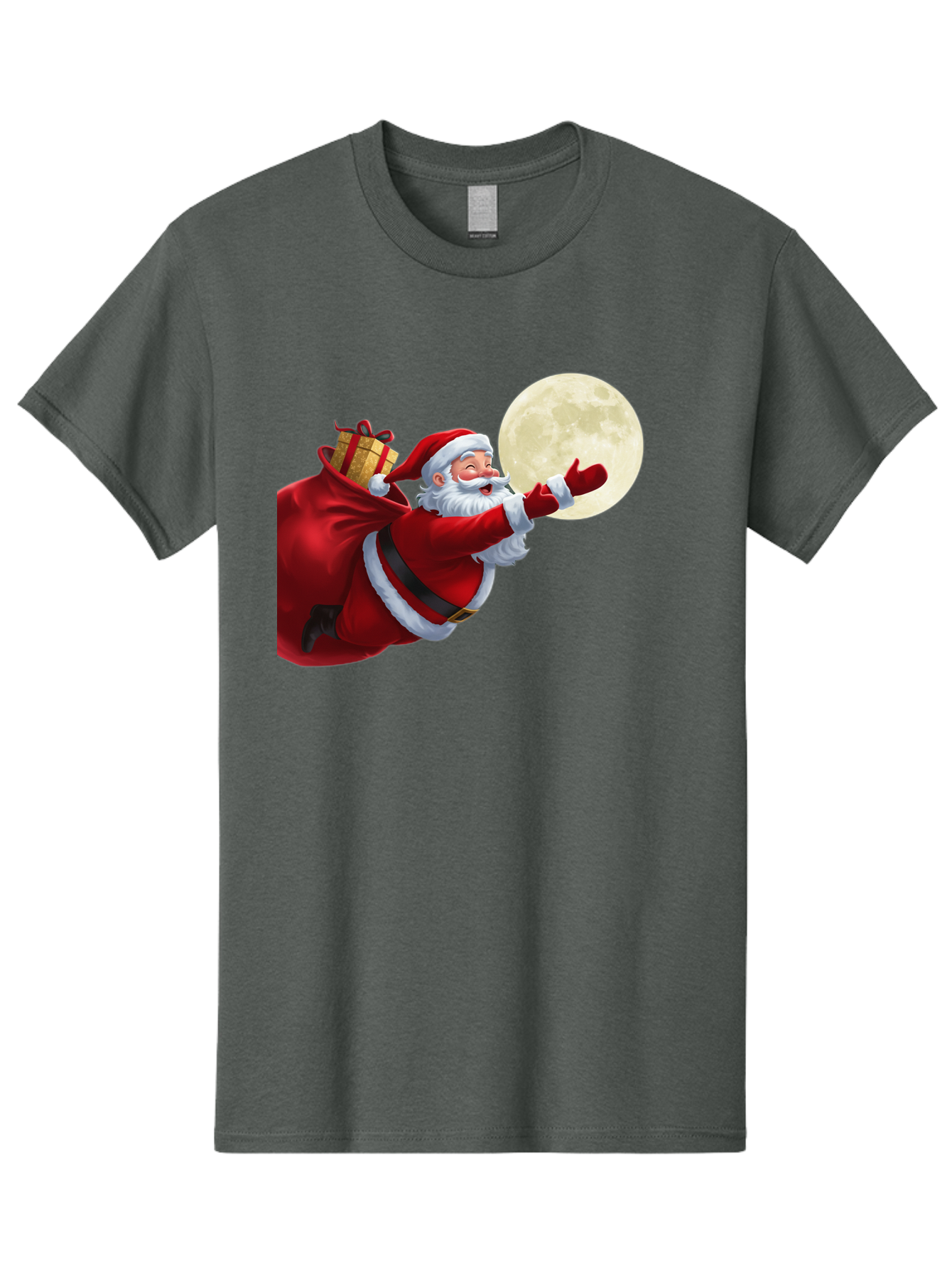 Santa-Claus-2 Men'S Graphic Tee, 100% Cotton, Comfortable Casual Summer Wear, Machine Washable, Santa Claus, Gift Bag, Full Moon, Holiday Season, Christmas Magic, Jolly Old Elf, Festive Atmosphere, Red Suit, White Beard Bac392