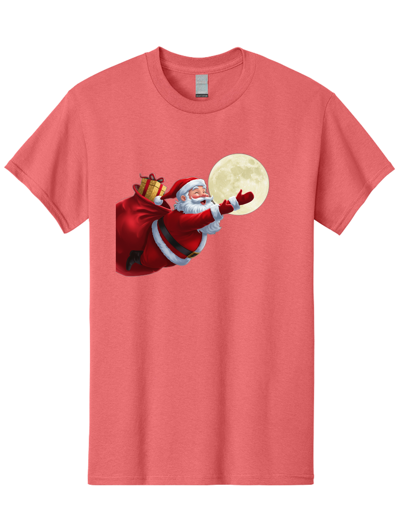 Santa-Claus-2 Men'S Graphic Tee, 100% Cotton, Comfortable Casual Summer Wear, Machine Washable, Santa Claus, Gift Bag, Full Moon, Holiday Season, Christmas Magic, Jolly Old Elf, Festive Atmosphere, Red Suit, White Beard Bac392