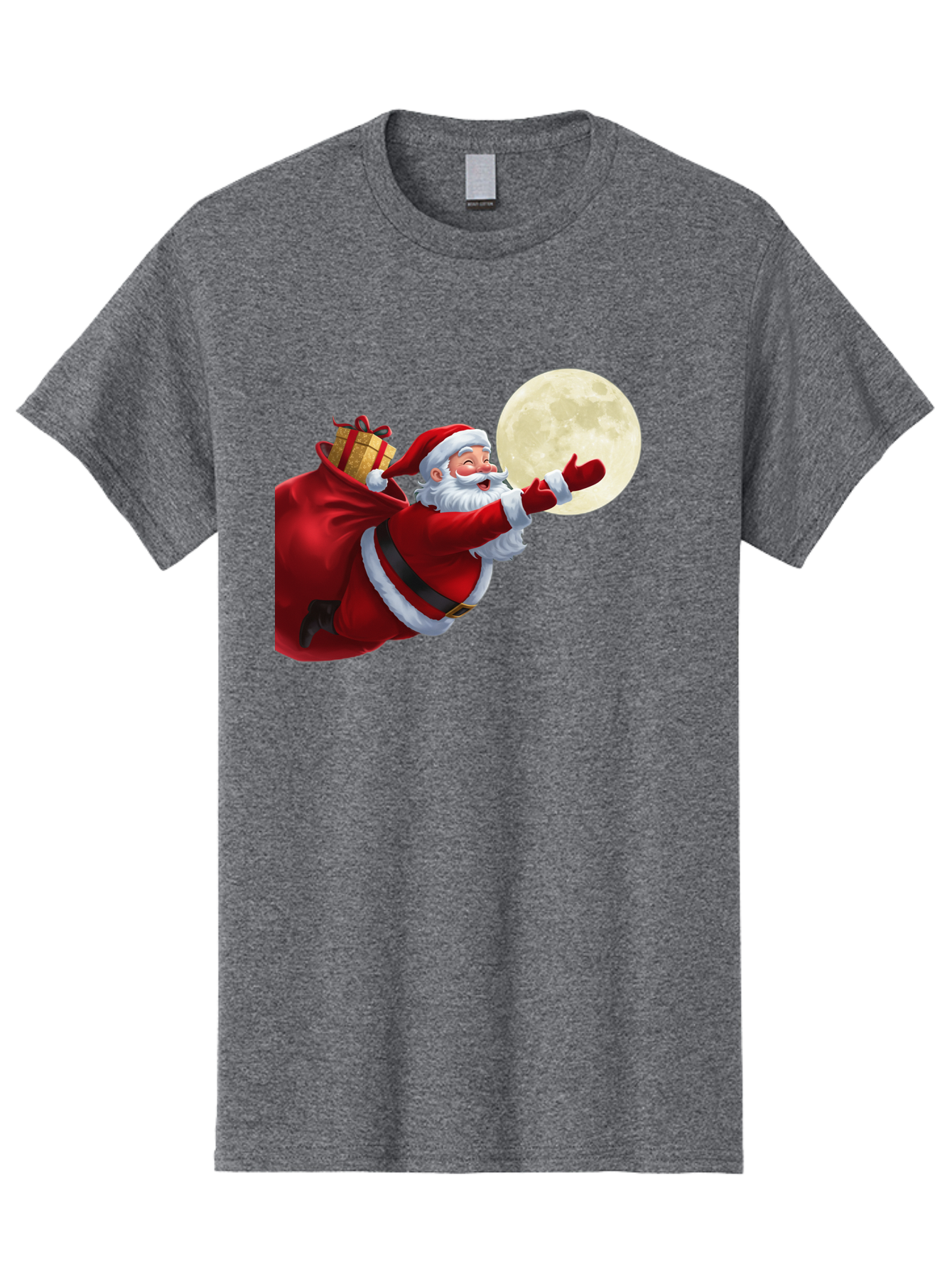 Santa-Claus-2 Men'S Graphic Tee, 100% Cotton, Comfortable Casual Summer Wear, Machine Washable, Santa Claus, Gift Bag, Full Moon, Holiday Season, Christmas Magic, Jolly Old Elf, Festive Atmosphere, Red Suit, White Beard Bac392