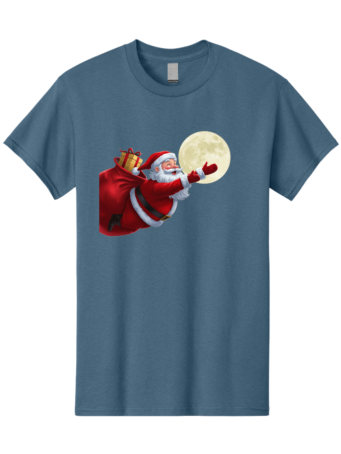 Santa-Claus-2 Men'S Graphic Tee, 100% Cotton, Comfortable Casual Summer Wear, Machine Washable, Santa Claus, Gift Bag, Full Moon, Holiday Season, Christmas Magic, Jolly Old Elf, Festive Atmosphere, Red Suit, White Beard Bac392