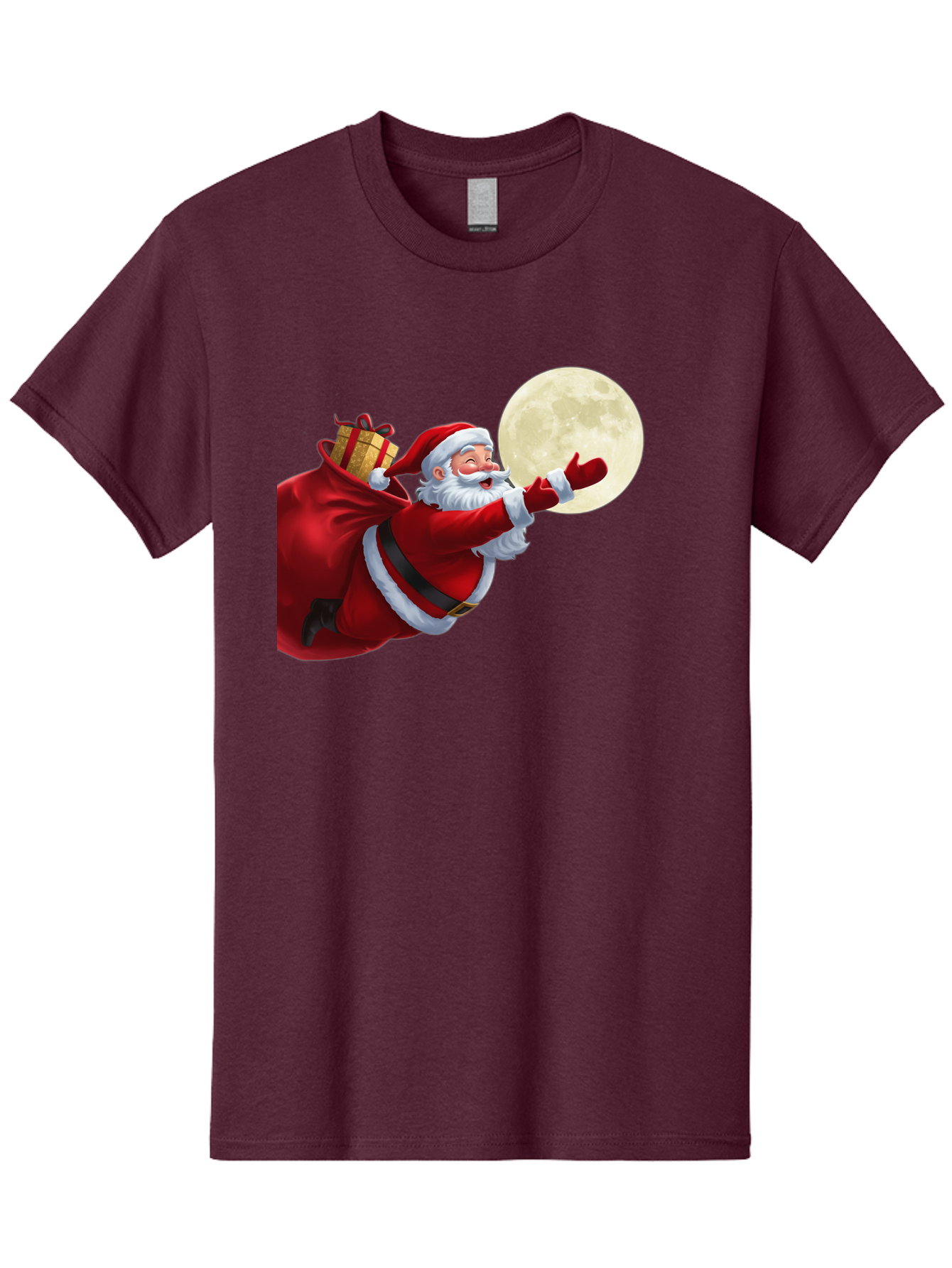 Santa-Claus-2 Men'S Graphic Tee, 100% Cotton, Comfortable Casual Summer Wear, Machine Washable, Santa Claus, Gift Bag, Full Moon, Holiday Season, Christmas Magic, Jolly Old Elf, Festive Atmosphere, Red Suit, White Beard Bac392