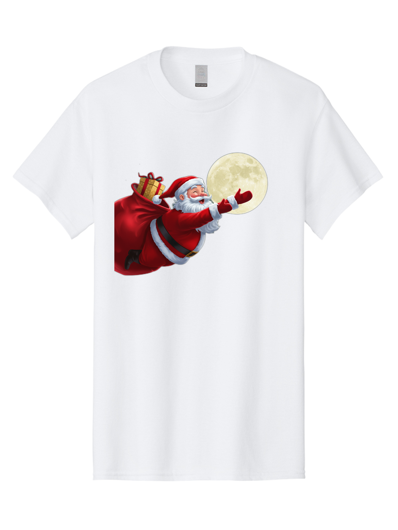 Santa-Claus-2 Men'S Graphic Tee, 100% Cotton, Comfortable Casual Summer Wear, Machine Washable, Santa Claus, Gift Bag, Full Moon, Holiday Season, Christmas Magic, Jolly Old Elf, Festive Atmosphere, Red Suit, White Beard Bac392