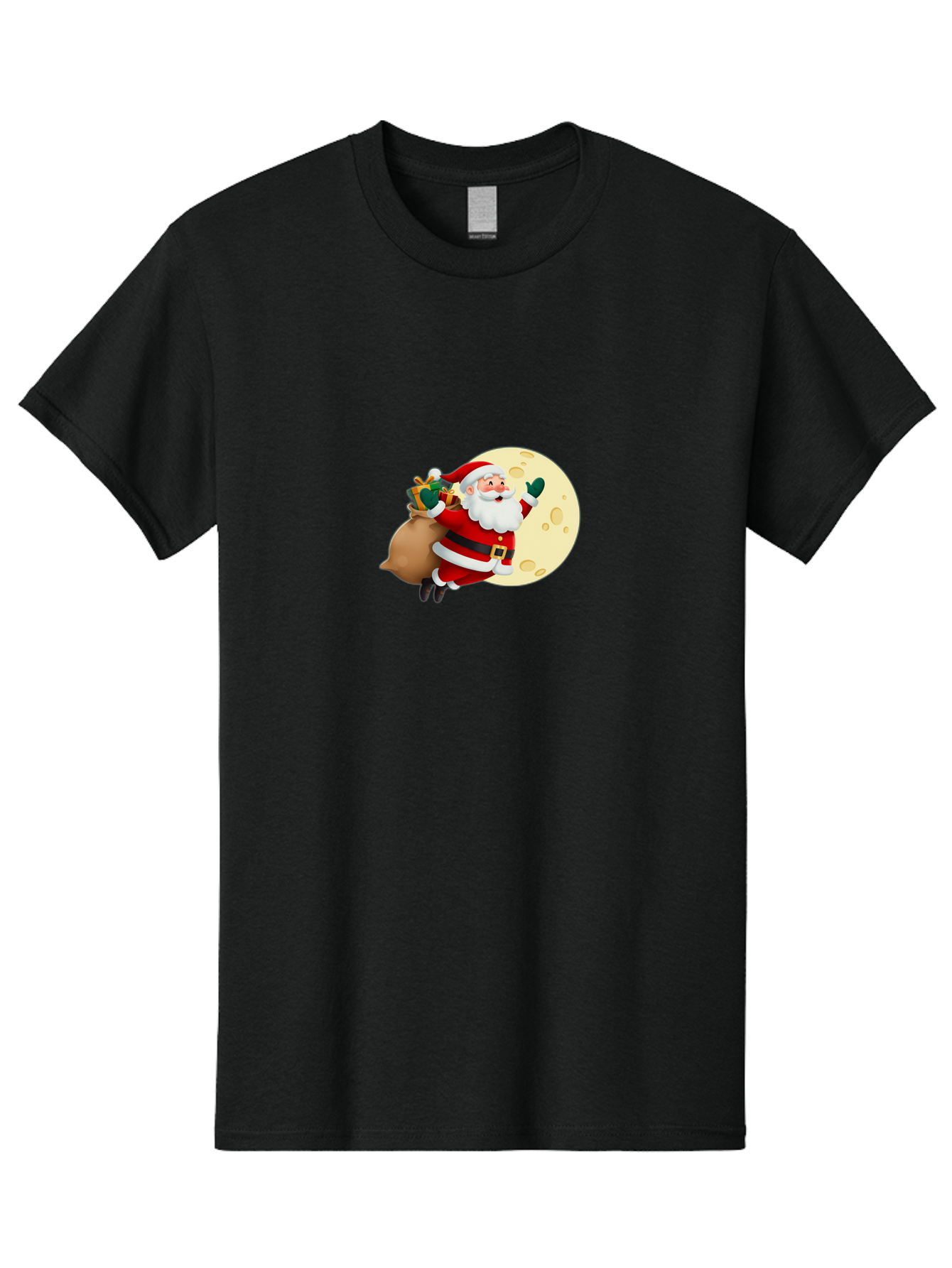 Santa-Claus Men'S Graphic Tee, 100% Cotton, Comfortable Casual Summer Wear, Machine Washable, Santa Claus Flying, Full Moon, Christmas Gifts, Festive Season, Holiday Cheer, Jolly Old Man, Sack Of Toys, Waving Hand, Joyful Atmosphere, Bac394