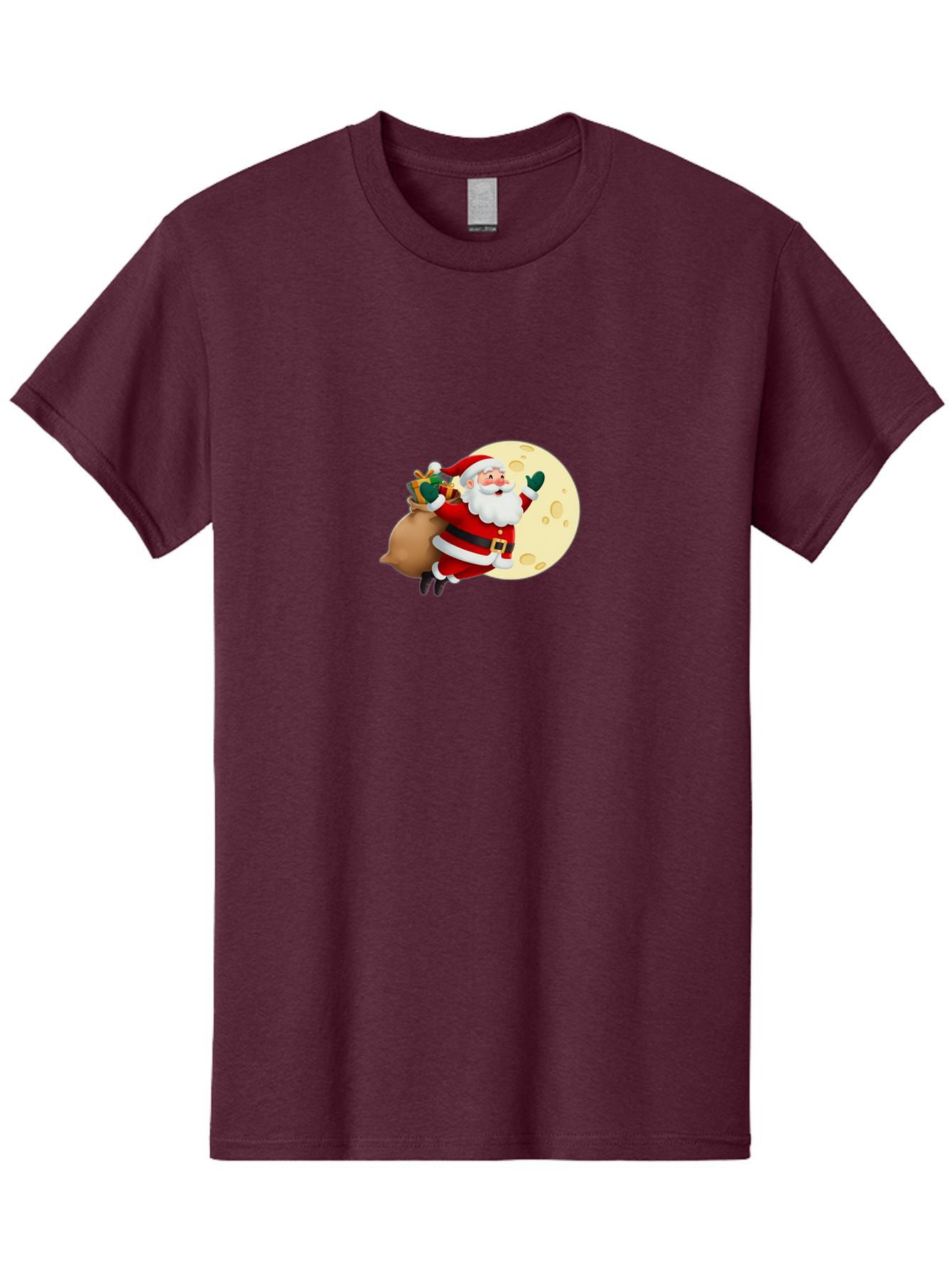 Santa-Claus Men'S Graphic Tee, 100% Cotton, Comfortable Casual Summer Wear, Machine Washable, Santa Claus Flying, Full Moon, Christmas Gifts, Festive Season, Holiday Cheer, Jolly Old Man, Sack Of Toys, Waving Hand, Joyful Atmosphere, Bac394