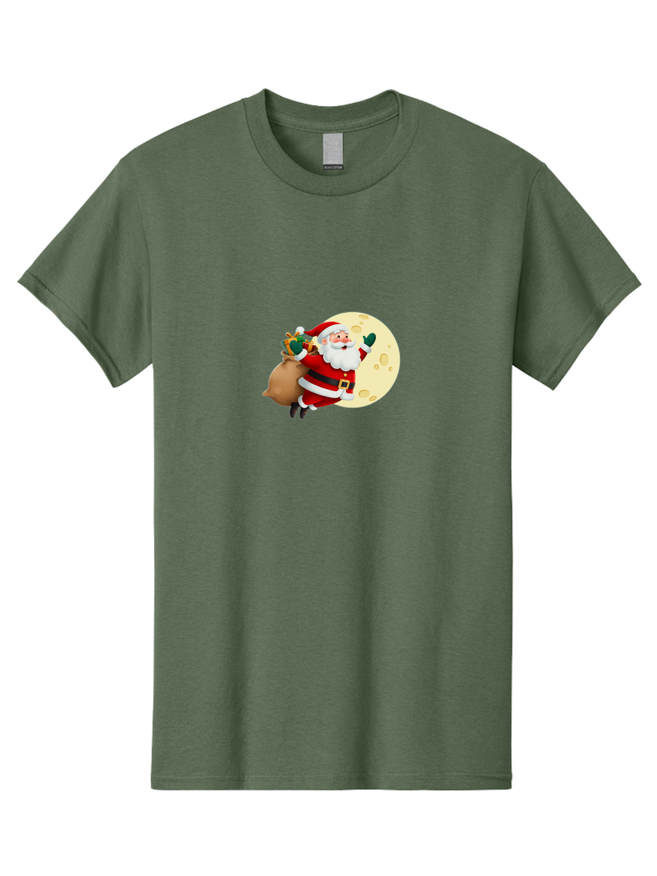 Santa-Claus Men'S Graphic Tee, 100% Cotton, Comfortable Casual Summer Wear, Machine Washable, Santa Claus Flying, Full Moon, Christmas Gifts, Festive Season, Holiday Cheer, Jolly Old Man, Sack Of Toys, Waving Hand, Joyful Atmosphere, Bac394