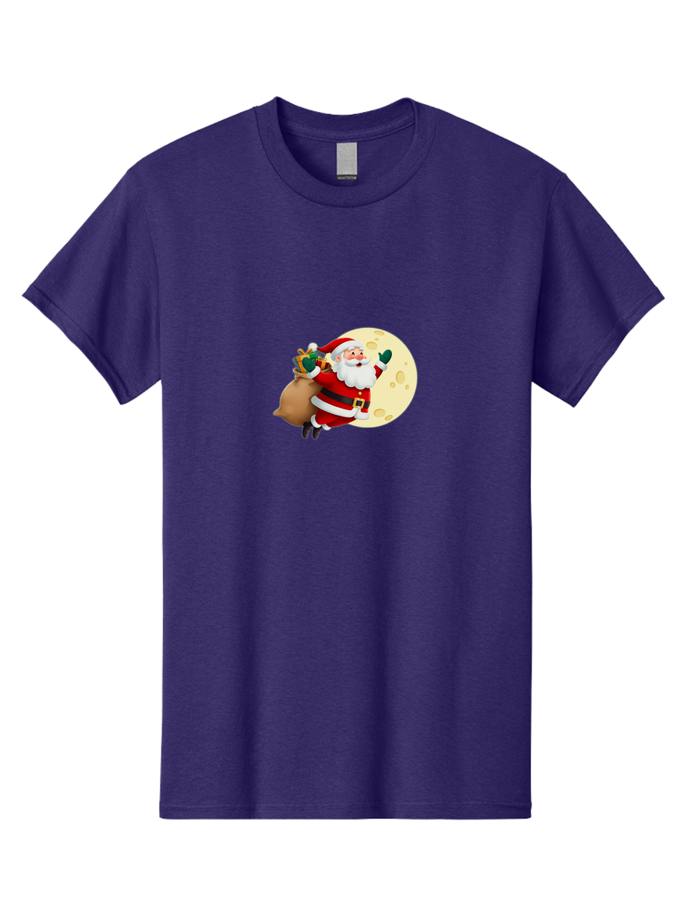 Santa-Claus Men'S Graphic Tee, 100% Cotton, Comfortable Casual Summer Wear, Machine Washable, Santa Claus Flying, Full Moon, Christmas Gifts, Festive Season, Holiday Cheer, Jolly Old Man, Sack Of Toys, Waving Hand, Joyful Atmosphere, Bac394