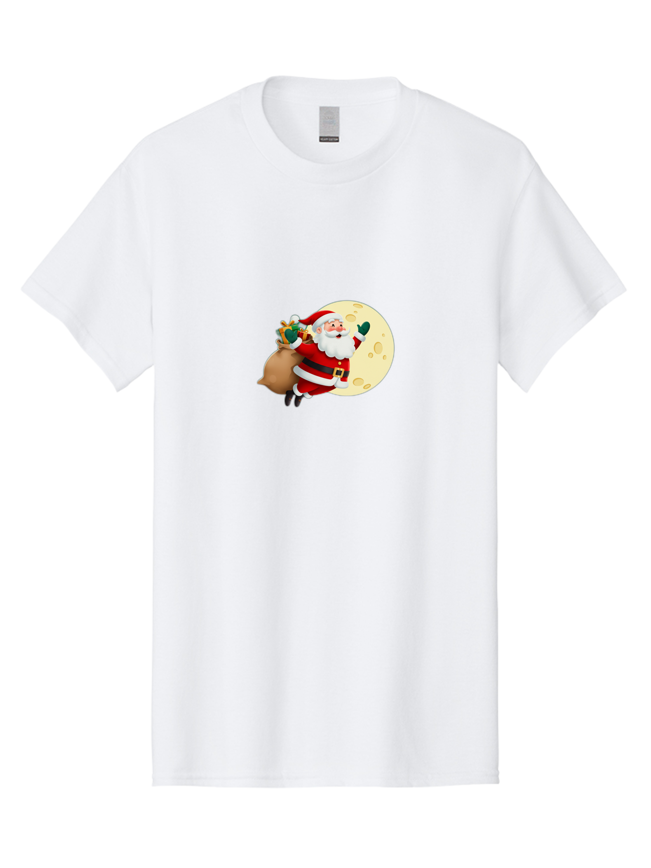 Santa-Claus Men'S Graphic Tee, 100% Cotton, Comfortable Casual Summer Wear, Machine Washable, Santa Claus Flying, Full Moon, Christmas Gifts, Festive Season, Holiday Cheer, Jolly Old Man, Sack Of Toys, Waving Hand, Joyful Atmosphere, Bac394