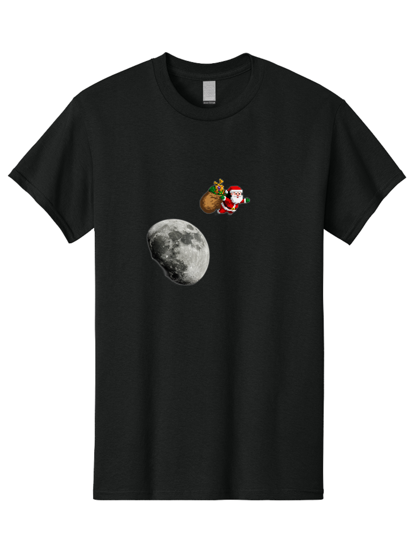 Santa-Moon Men'S Graphic Tee, 100% Cotton, Comfortable Casual Summer Wear, Machine Washable, Santa Claus Flying With Sack, Christmas Gifts, Holiday Season, Festive Atmosphere, Moonlit Night, Jolly Old Saint Nick Bac395