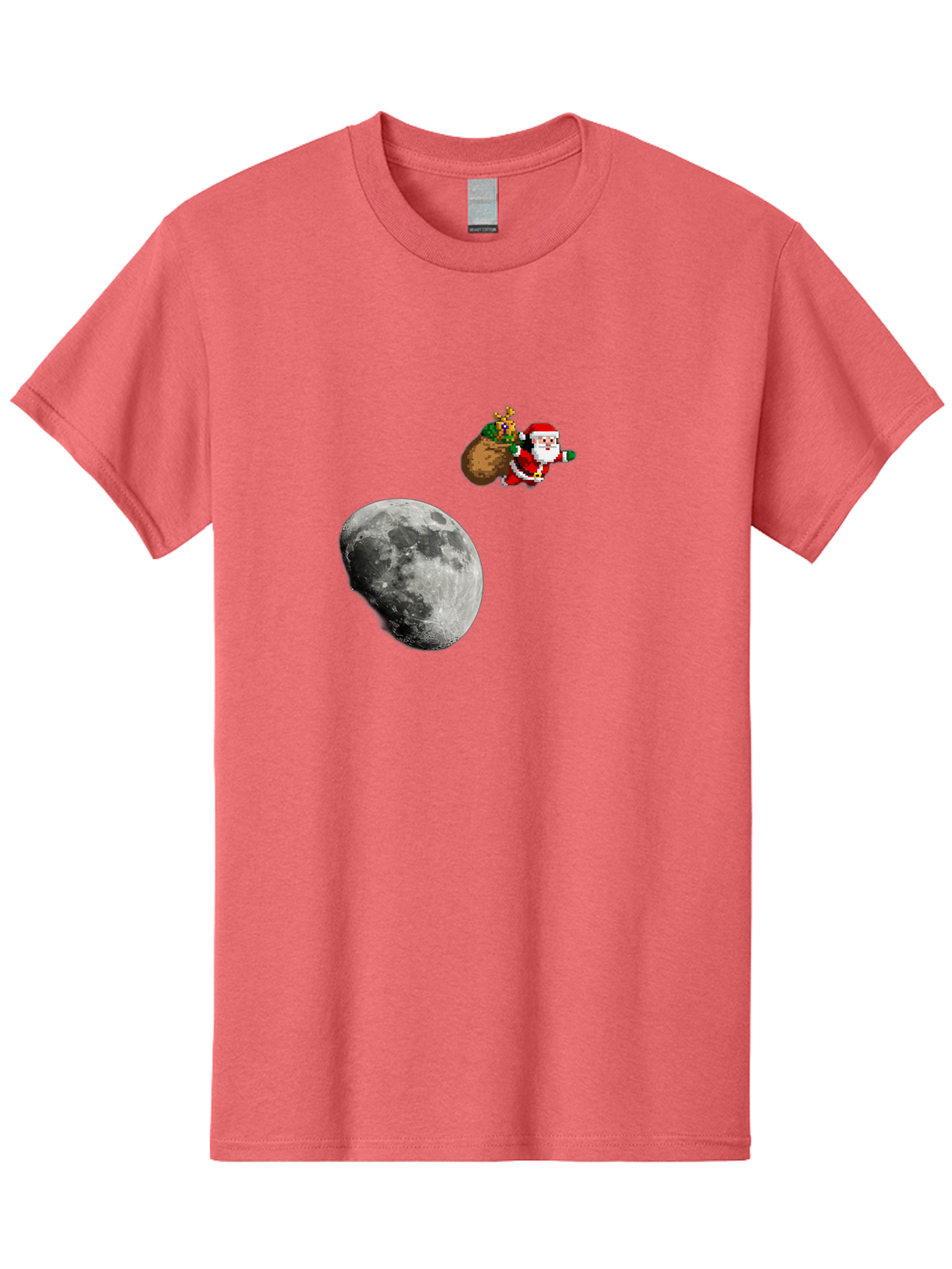 Santa-Moon Men'S Graphic Tee, 100% Cotton, Comfortable Casual Summer Wear, Machine Washable, Santa Claus Flying With Sack, Christmas Gifts, Holiday Season, Festive Atmosphere, Moonlit Night, Jolly Old Saint Nick Bac395