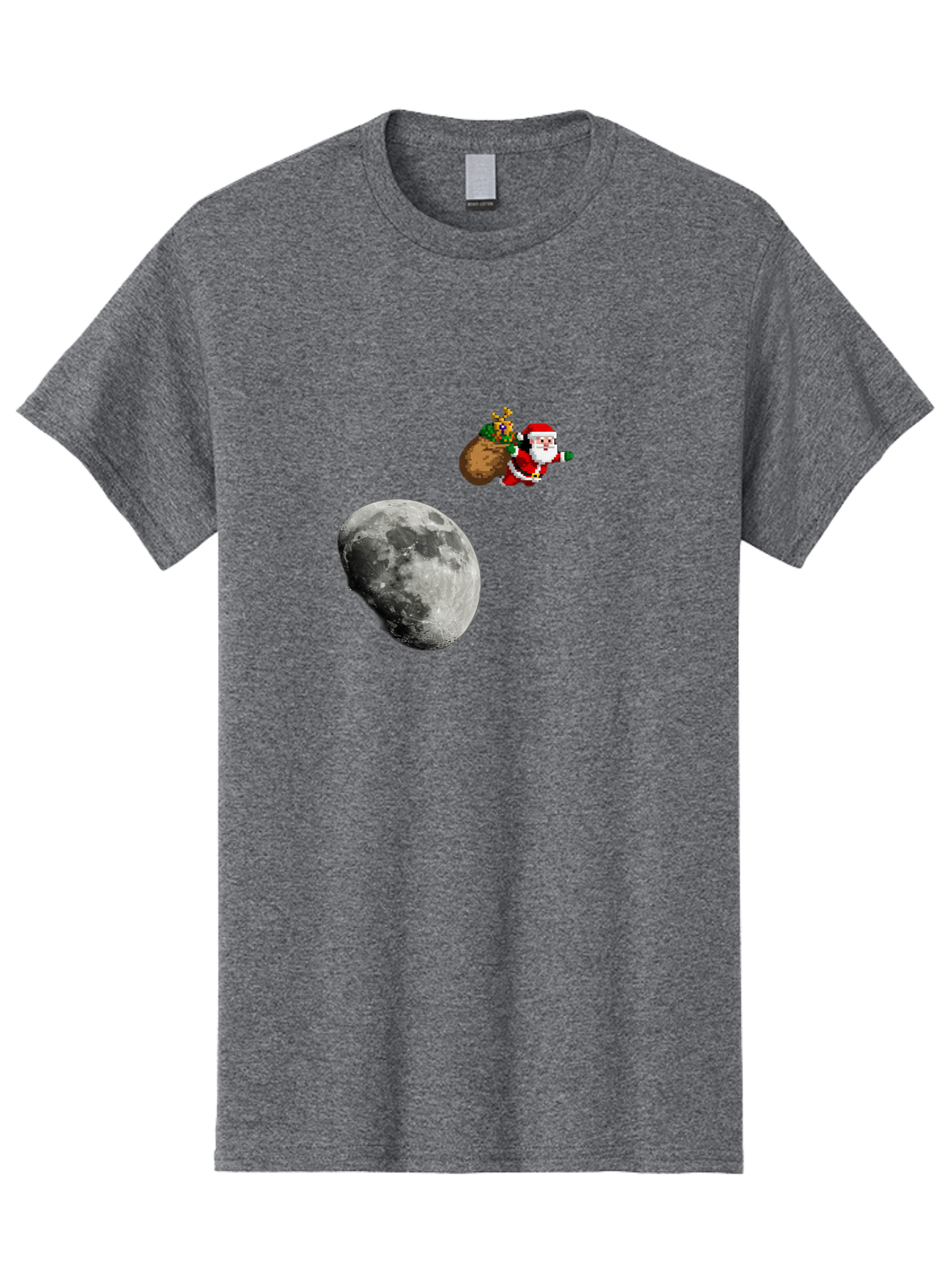 Santa-Moon Men'S Graphic Tee, 100% Cotton, Comfortable Casual Summer Wear, Machine Washable, Santa Claus Flying With Sack, Christmas Gifts, Holiday Season, Festive Atmosphere, Moonlit Night, Jolly Old Saint Nick Bac395