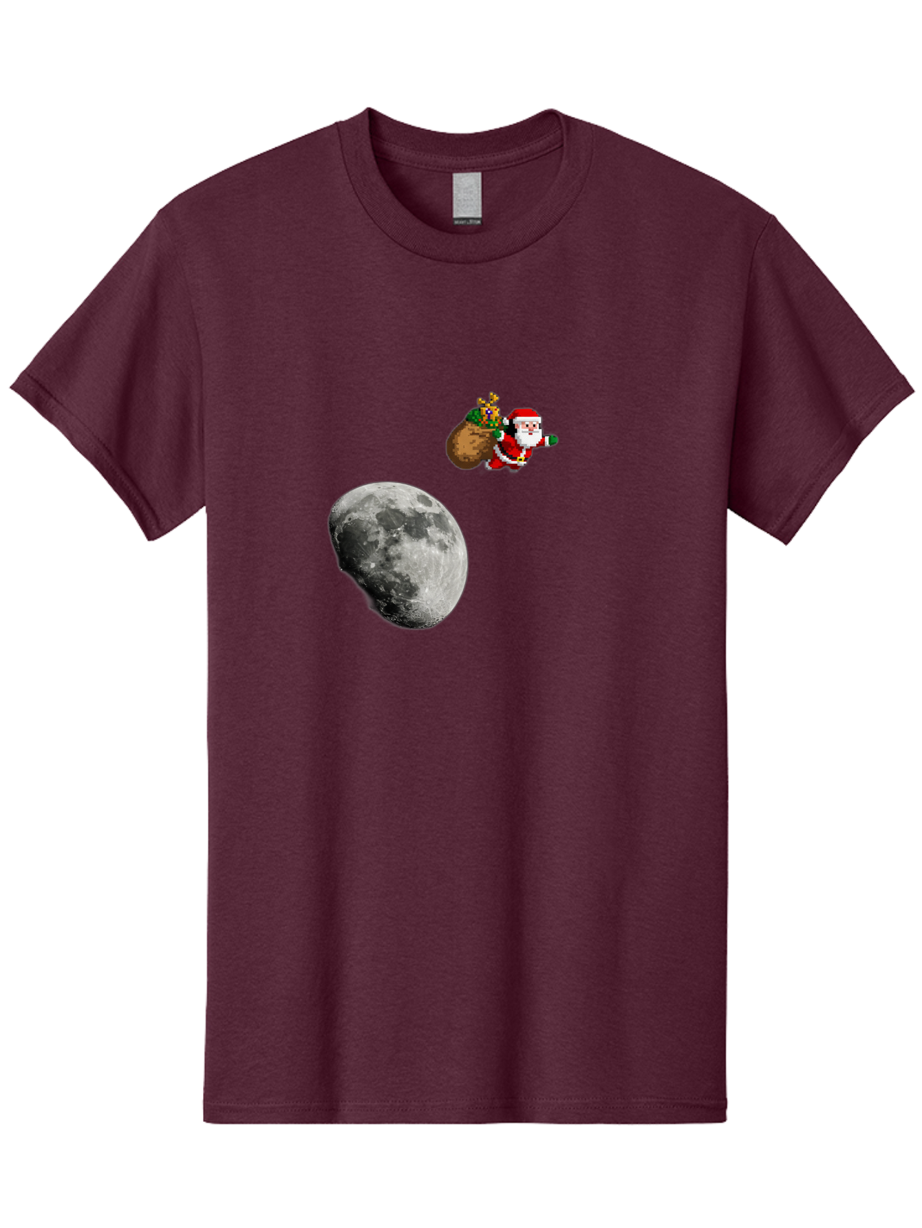 Santa-Moon Men'S Graphic Tee, 100% Cotton, Comfortable Casual Summer Wear, Machine Washable, Santa Claus Flying With Sack, Christmas Gifts, Holiday Season, Festive Atmosphere, Moonlit Night, Jolly Old Saint Nick Bac395