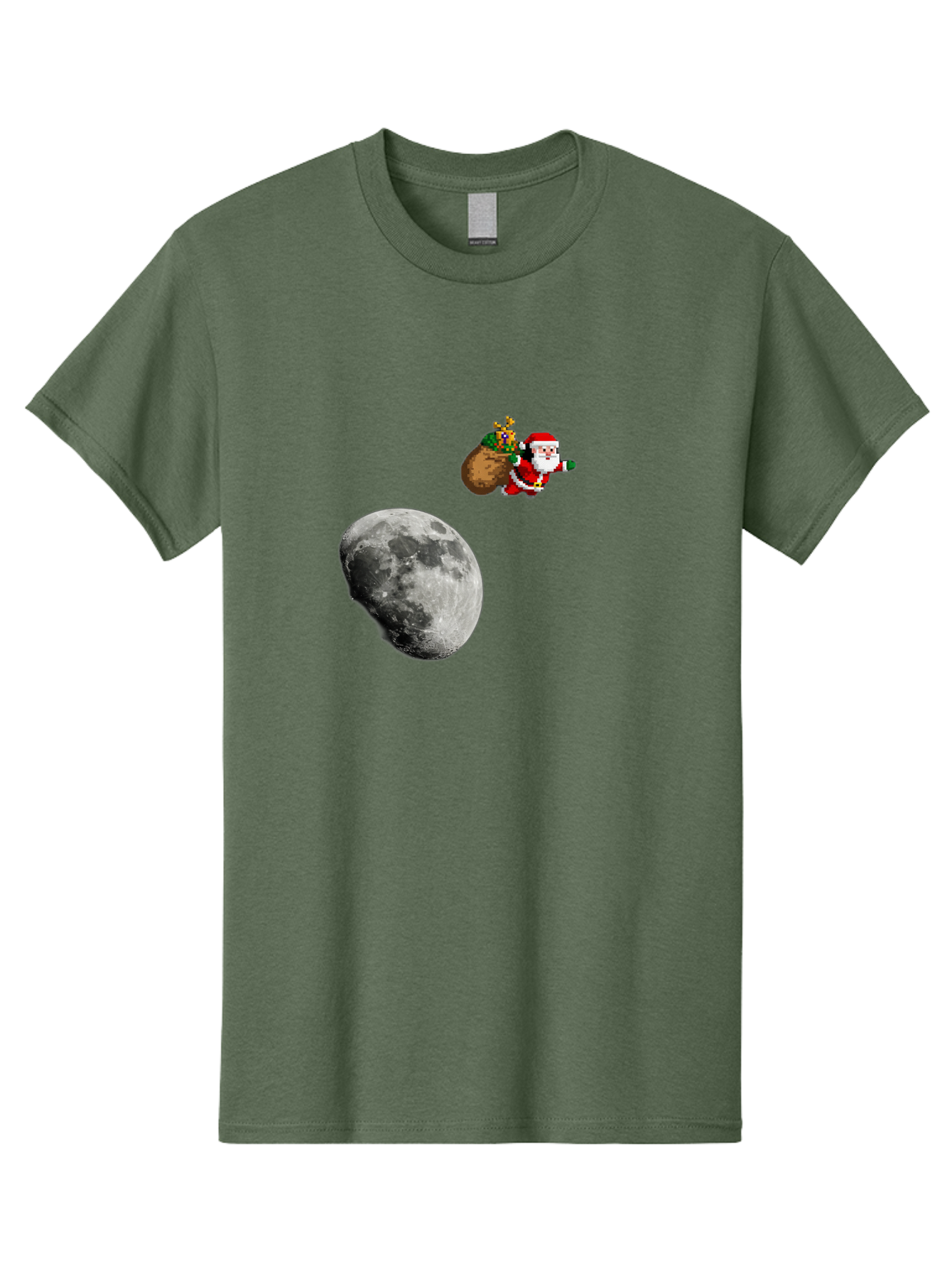 Santa-Moon Men'S Graphic Tee, 100% Cotton, Comfortable Casual Summer Wear, Machine Washable, Santa Claus Flying With Sack, Christmas Gifts, Holiday Season, Festive Atmosphere, Moonlit Night, Jolly Old Saint Nick Bac395
