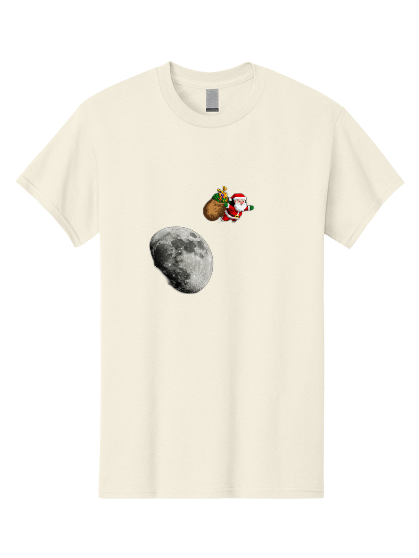 Santa-Moon Men'S Graphic Tee, 100% Cotton, Comfortable Casual Summer Wear, Machine Washable, Santa Claus Flying With Sack, Christmas Gifts, Holiday Season, Festive Atmosphere, Moonlit Night, Jolly Old Saint Nick Bac395