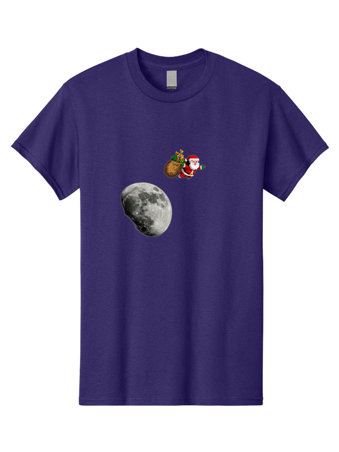 Santa-Moon Men'S Graphic Tee, 100% Cotton, Comfortable Casual Summer Wear, Machine Washable, Santa Claus Flying With Sack, Christmas Gifts, Holiday Season, Festive Atmosphere, Moonlit Night, Jolly Old Saint Nick Bac395