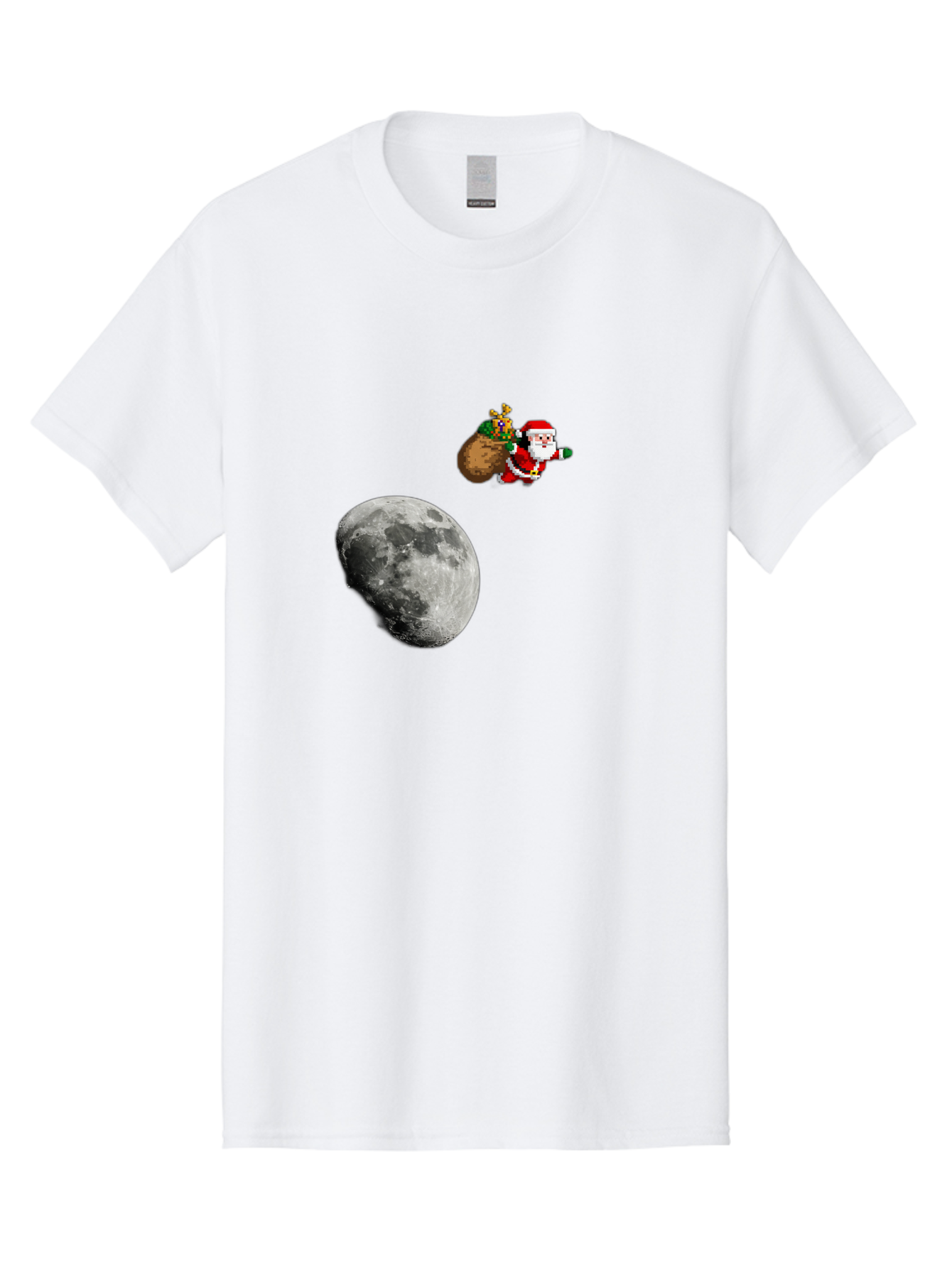 Santa-Moon Men'S Graphic Tee, 100% Cotton, Comfortable Casual Summer Wear, Machine Washable, Santa Claus Flying With Sack, Christmas Gifts, Holiday Season, Festive Atmosphere, Moonlit Night, Jolly Old Saint Nick Bac395