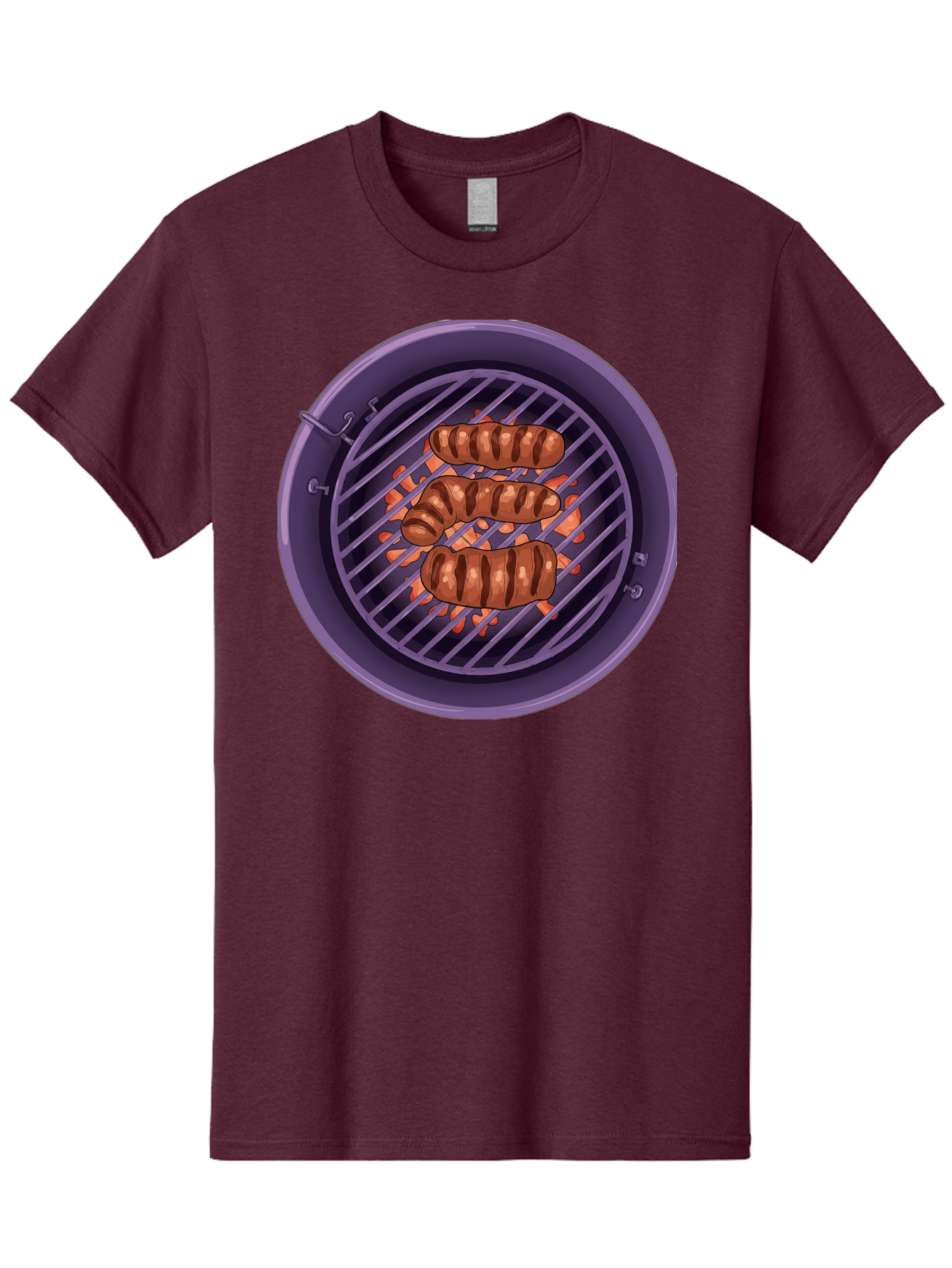 Sausages-On-Grill Men'S Graphic Tee, 100% Cotton, Comfortable Casual Summer Wear, Machine Washable, Sausages On Barbecue Grill, Grilled Sausages, Barbecue Cooking, Outdoor Cooking, Summer Food, Grilled Food, Food On Grill, Barbecue Grill Bac398