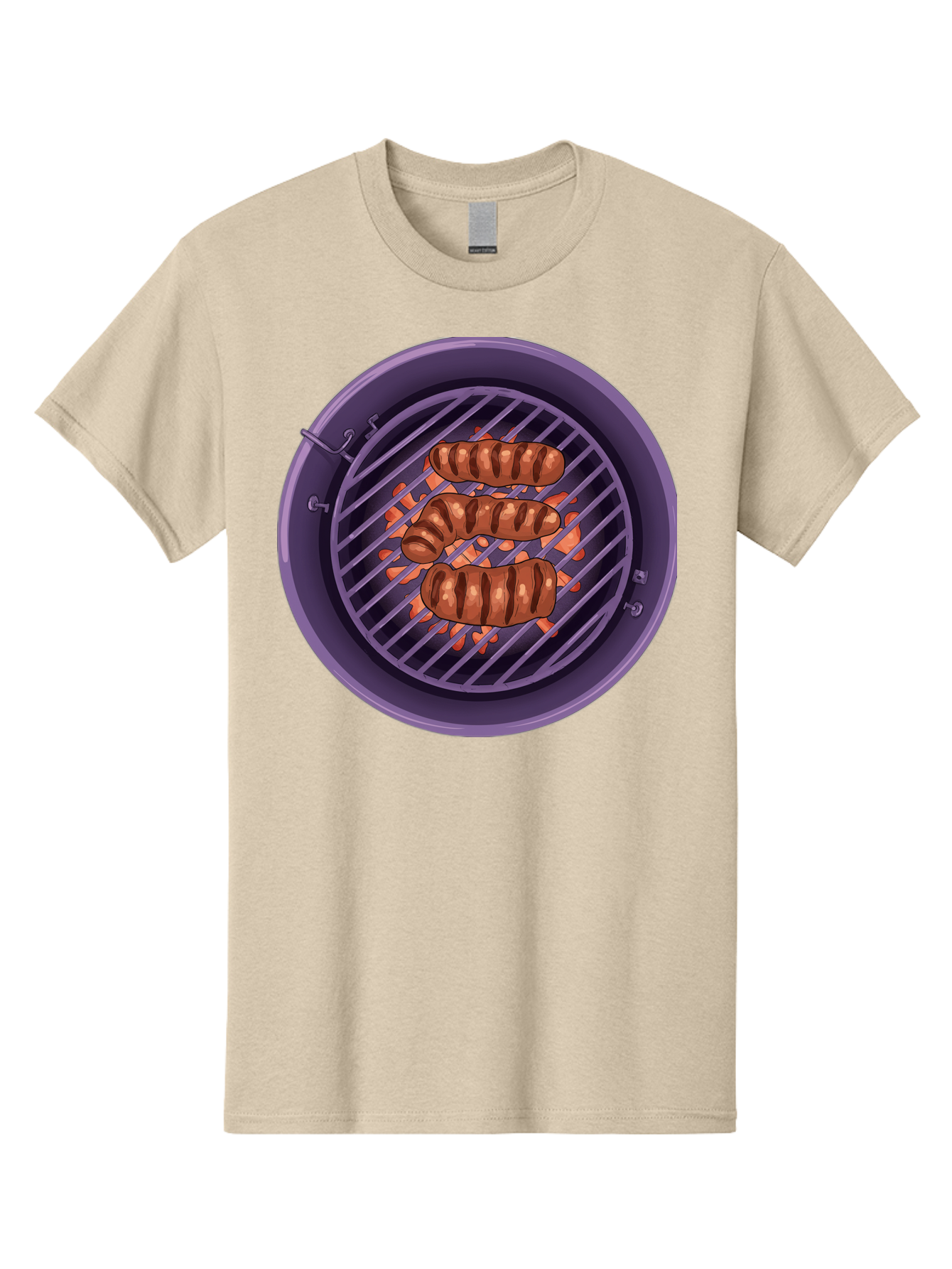 Sausages-On-Grill Men'S Graphic Tee, 100% Cotton, Comfortable Casual Summer Wear, Machine Washable, Sausages On Barbecue Grill, Grilled Sausages, Barbecue Cooking, Outdoor Cooking, Summer Food, Grilled Food, Food On Grill, Barbecue Grill Bac398