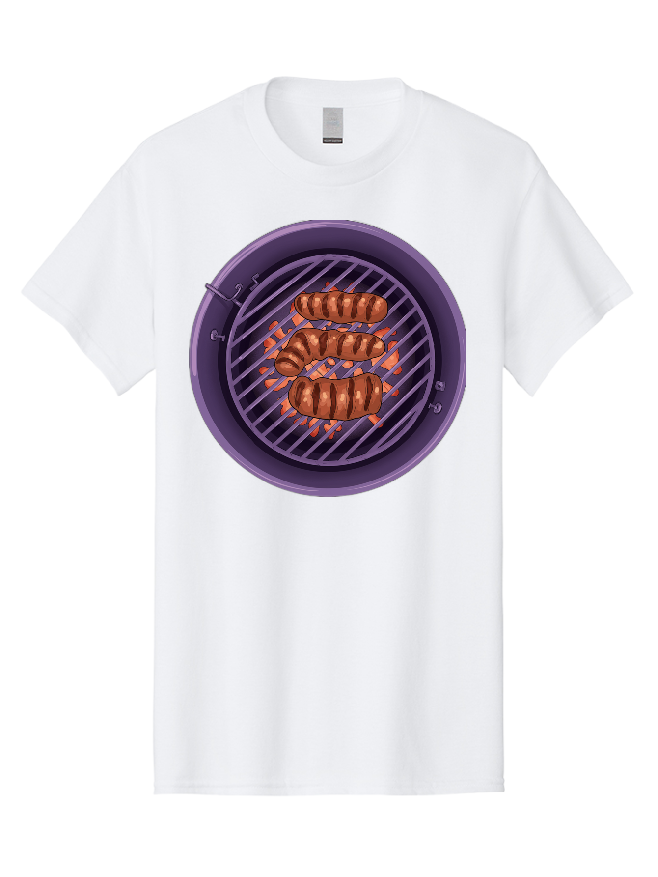 Sausages-On-Grill Men'S Graphic Tee, 100% Cotton, Comfortable Casual Summer Wear, Machine Washable, Sausages On Barbecue Grill, Grilled Sausages, Barbecue Cooking, Outdoor Cooking, Summer Food, Grilled Food, Food On Grill, Barbecue Grill Bac398