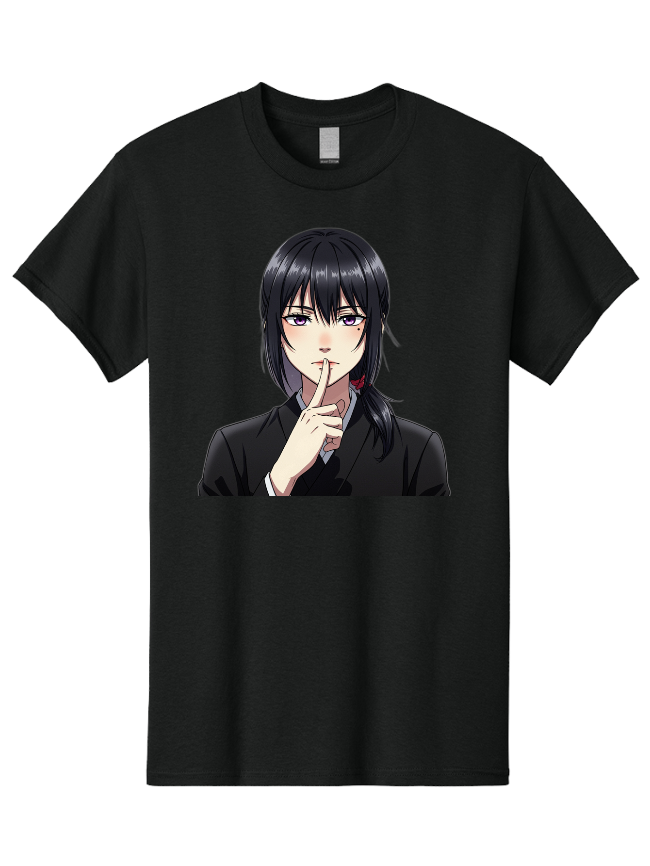 Shh-Girl Men'S Graphic Tee, 100% Cotton, Comfortable Casual Summer Wear, Machine Washable, Anime Girl, Shh Gesture, Finger To Lips, Silence Indicator, Black Hair, Business Attire, Corporate Style, Secret Keeper, Quiet Sign, Manga Character Bac401