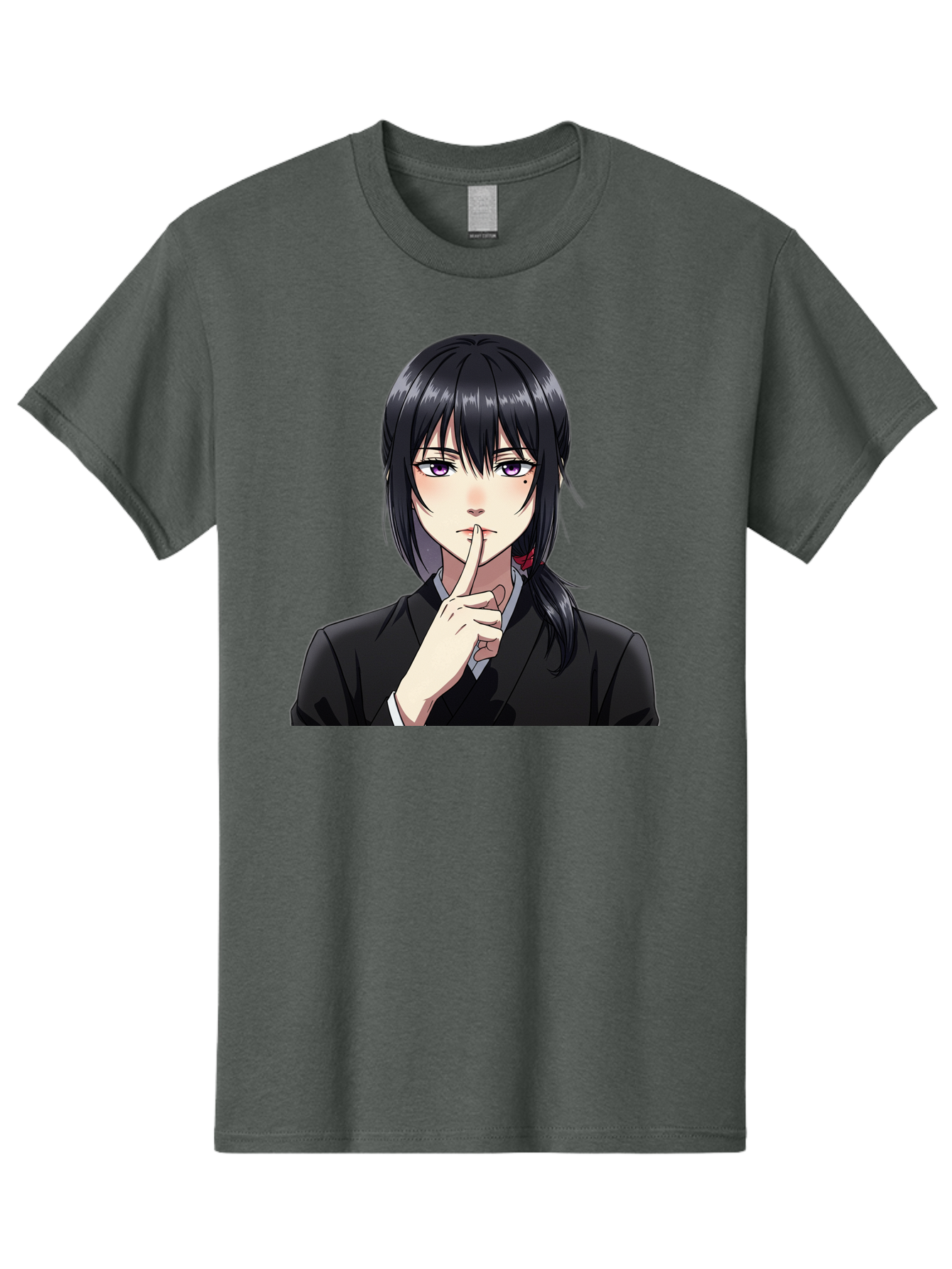 Shh-Girl Men'S Graphic Tee, 100% Cotton, Comfortable Casual Summer Wear, Machine Washable, Anime Girl, Shh Gesture, Finger To Lips, Silence Indicator, Black Hair, Business Attire, Corporate Style, Secret Keeper, Quiet Sign, Manga Character Bac401