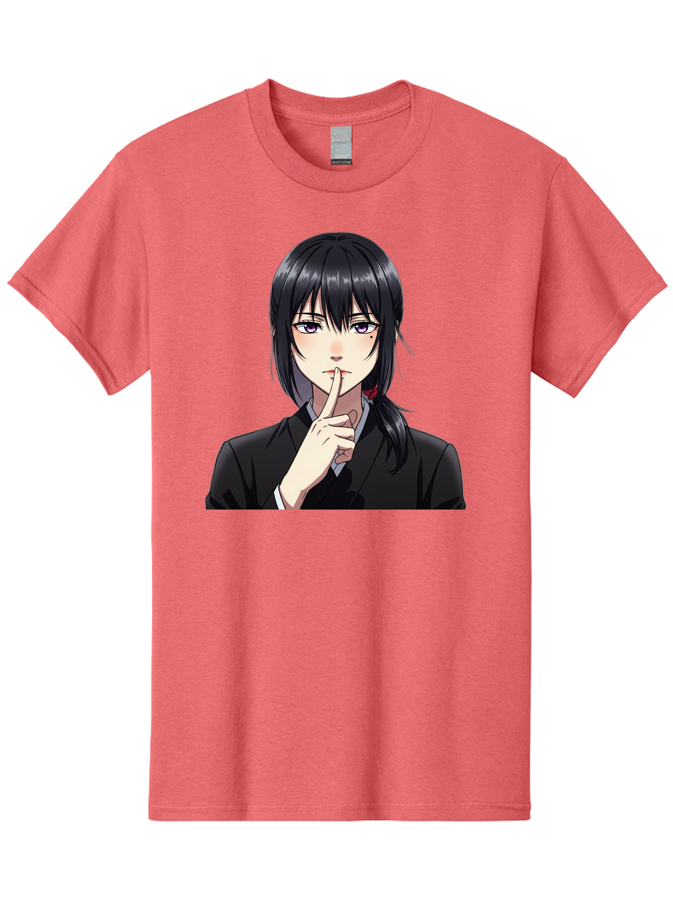 Shh-Girl Men'S Graphic Tee, 100% Cotton, Comfortable Casual Summer Wear, Machine Washable, Anime Girl, Shh Gesture, Finger To Lips, Silence Indicator, Black Hair, Business Attire, Corporate Style, Secret Keeper, Quiet Sign, Manga Character Bac401