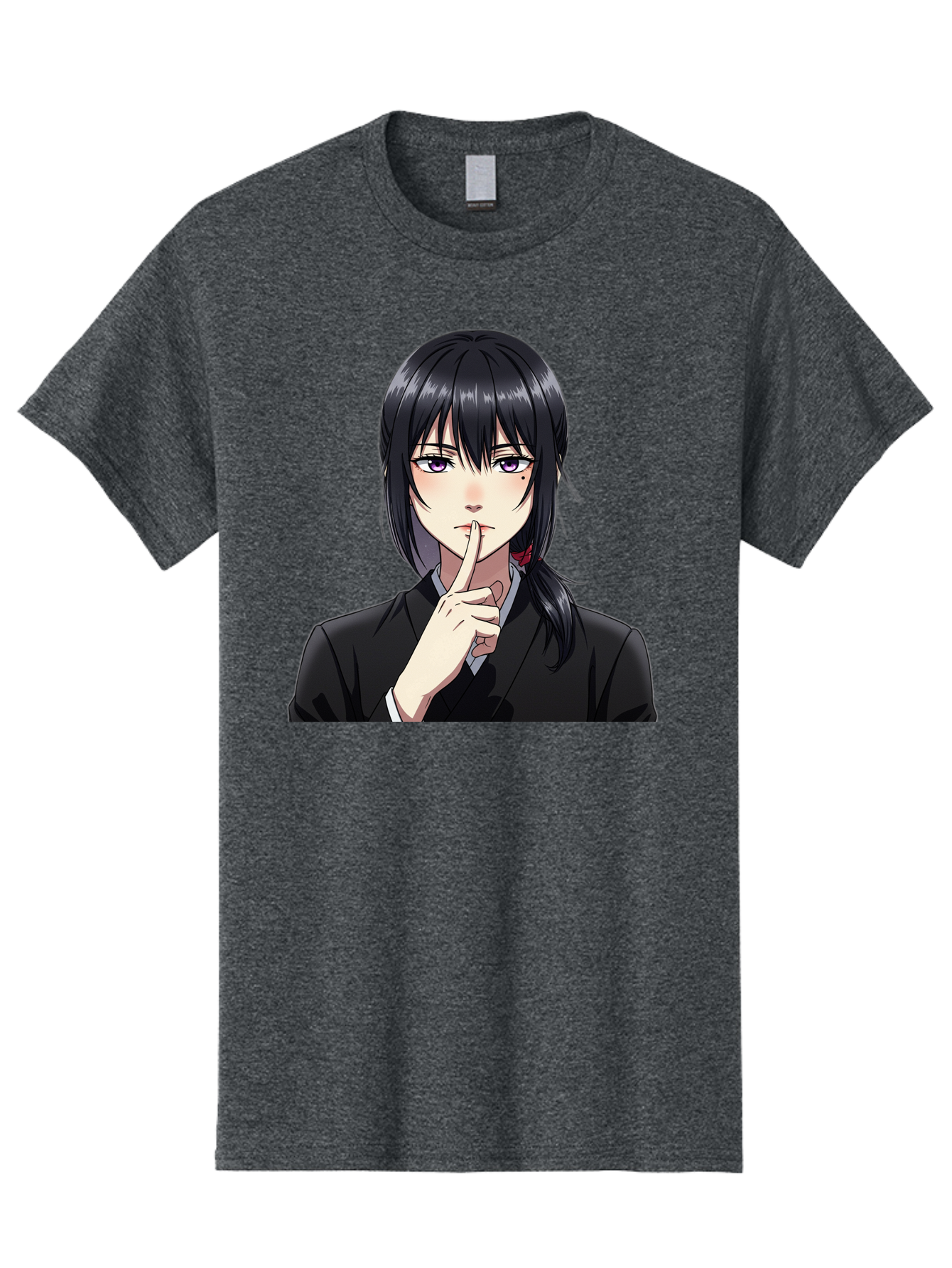 Shh-Girl Men'S Graphic Tee, 100% Cotton, Comfortable Casual Summer Wear, Machine Washable, Anime Girl, Shh Gesture, Finger To Lips, Silence Indicator, Black Hair, Business Attire, Corporate Style, Secret Keeper, Quiet Sign, Manga Character Bac401