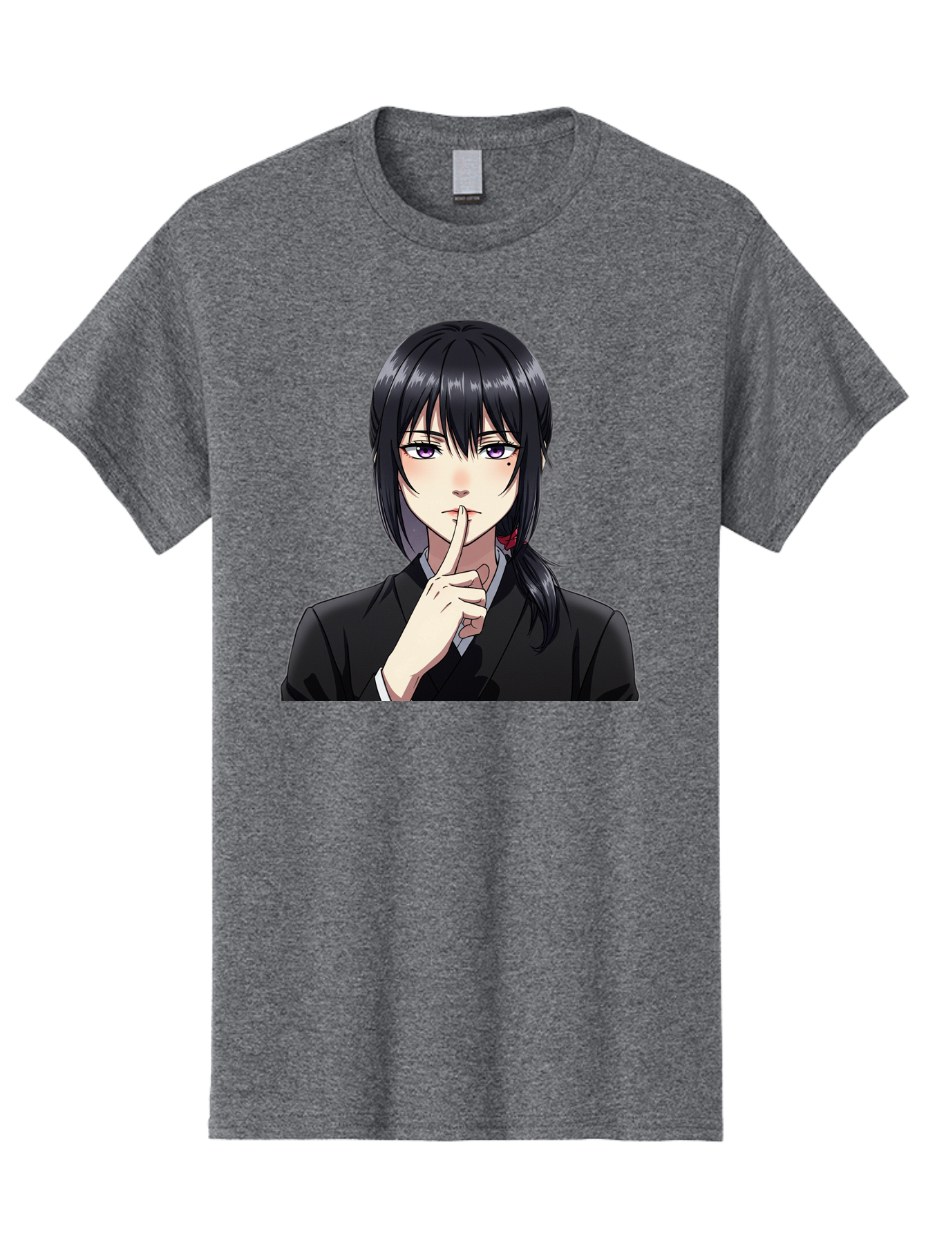 Shh-Girl Men'S Graphic Tee, 100% Cotton, Comfortable Casual Summer Wear, Machine Washable, Anime Girl, Shh Gesture, Finger To Lips, Silence Indicator, Black Hair, Business Attire, Corporate Style, Secret Keeper, Quiet Sign, Manga Character Bac401