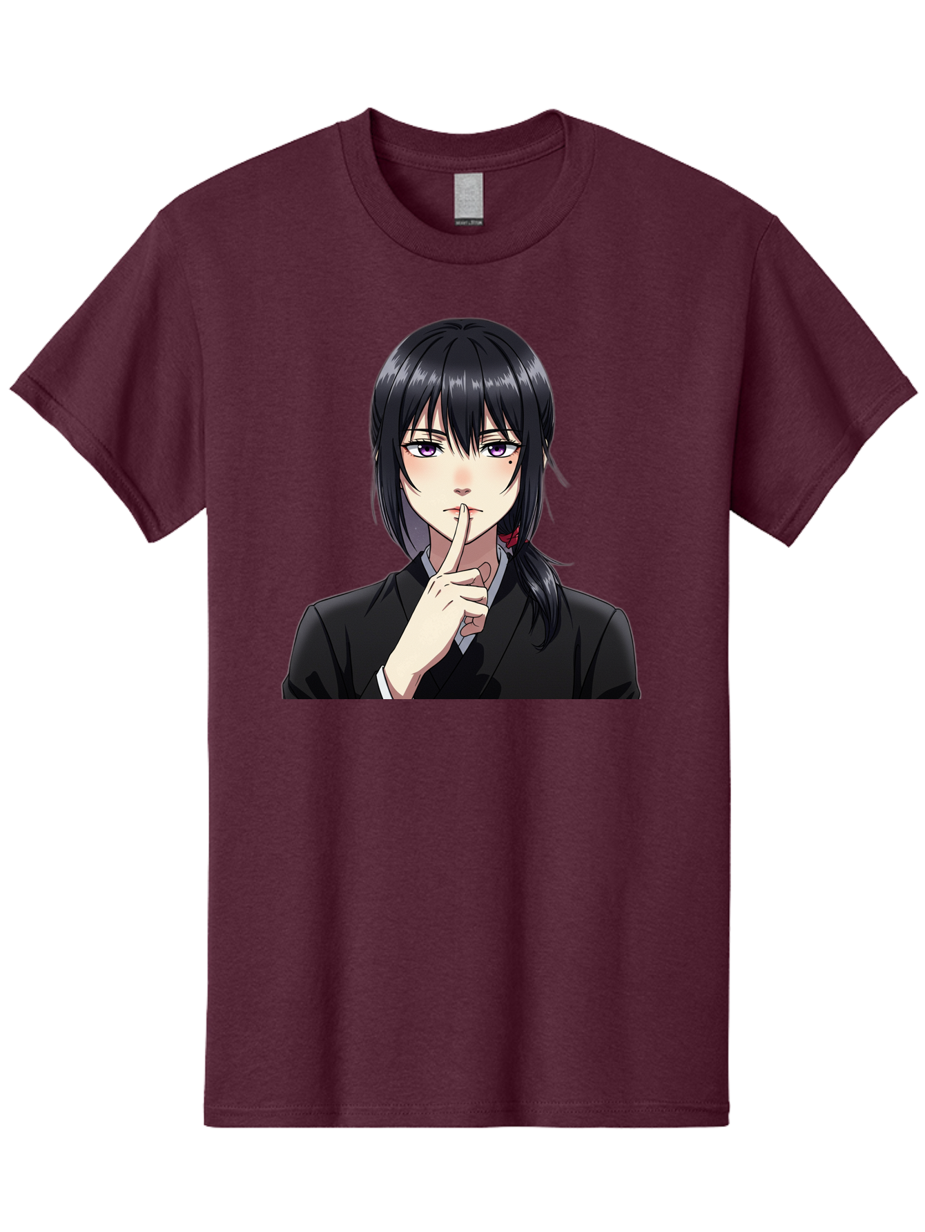 Shh-Girl Men'S Graphic Tee, 100% Cotton, Comfortable Casual Summer Wear, Machine Washable, Anime Girl, Shh Gesture, Finger To Lips, Silence Indicator, Black Hair, Business Attire, Corporate Style, Secret Keeper, Quiet Sign, Manga Character Bac401
