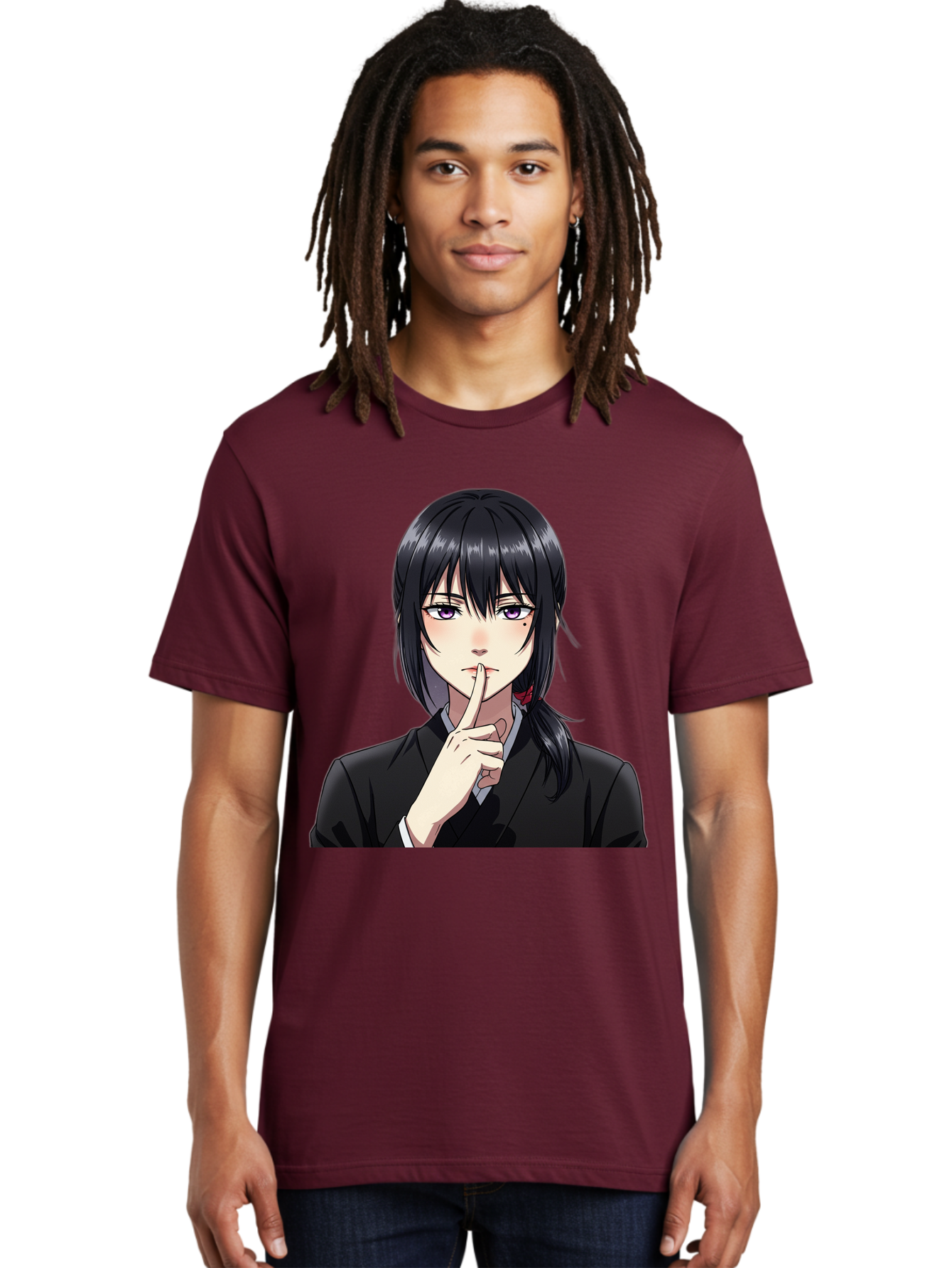Shh-Girl Men'S Graphic Tee, 100% Cotton, Comfortable Casual Summer Wear, Machine Washable, Anime Girl, Shh Gesture, Finger To Lips, Silence Indicator, Black Hair, Business Attire, Corporate Style, Secret Keeper, Quiet Sign, Manga Character Bac401