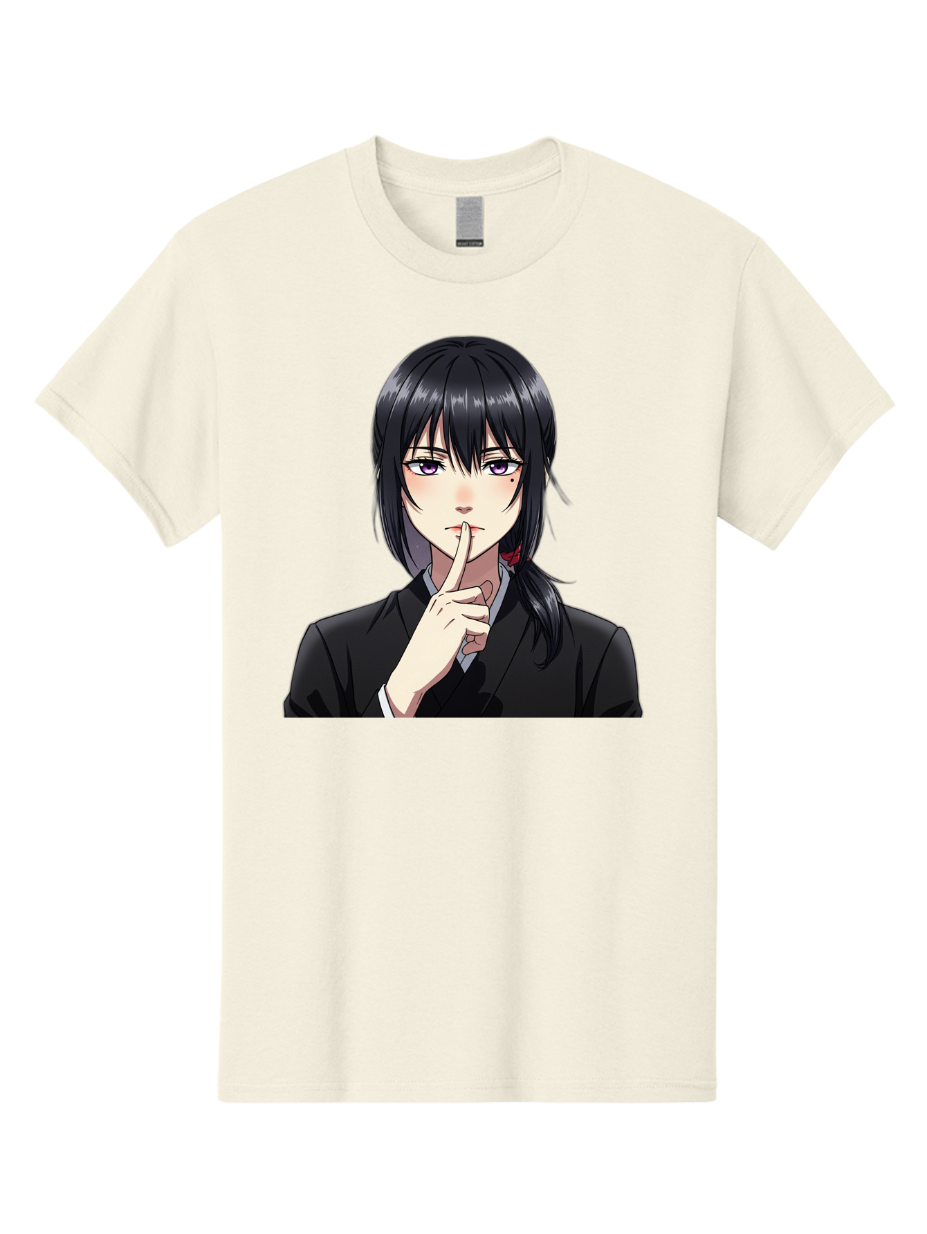 Shh-Girl Men'S Graphic Tee, 100% Cotton, Comfortable Casual Summer Wear, Machine Washable, Anime Girl, Shh Gesture, Finger To Lips, Silence Indicator, Black Hair, Business Attire, Corporate Style, Secret Keeper, Quiet Sign, Manga Character Bac401