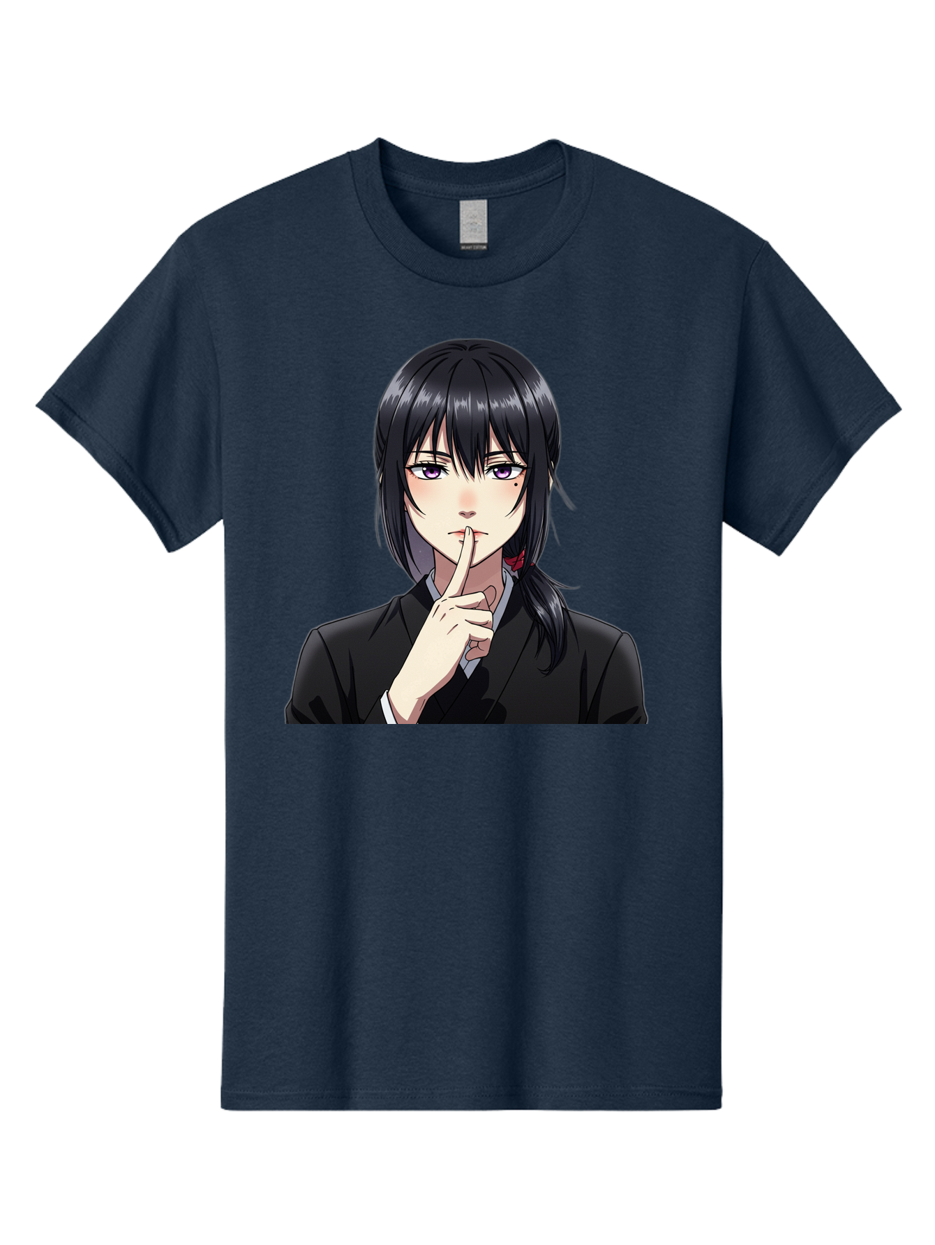 Shh-Girl Men'S Graphic Tee, 100% Cotton, Comfortable Casual Summer Wear, Machine Washable, Anime Girl, Shh Gesture, Finger To Lips, Silence Indicator, Black Hair, Business Attire, Corporate Style, Secret Keeper, Quiet Sign, Manga Character Bac401