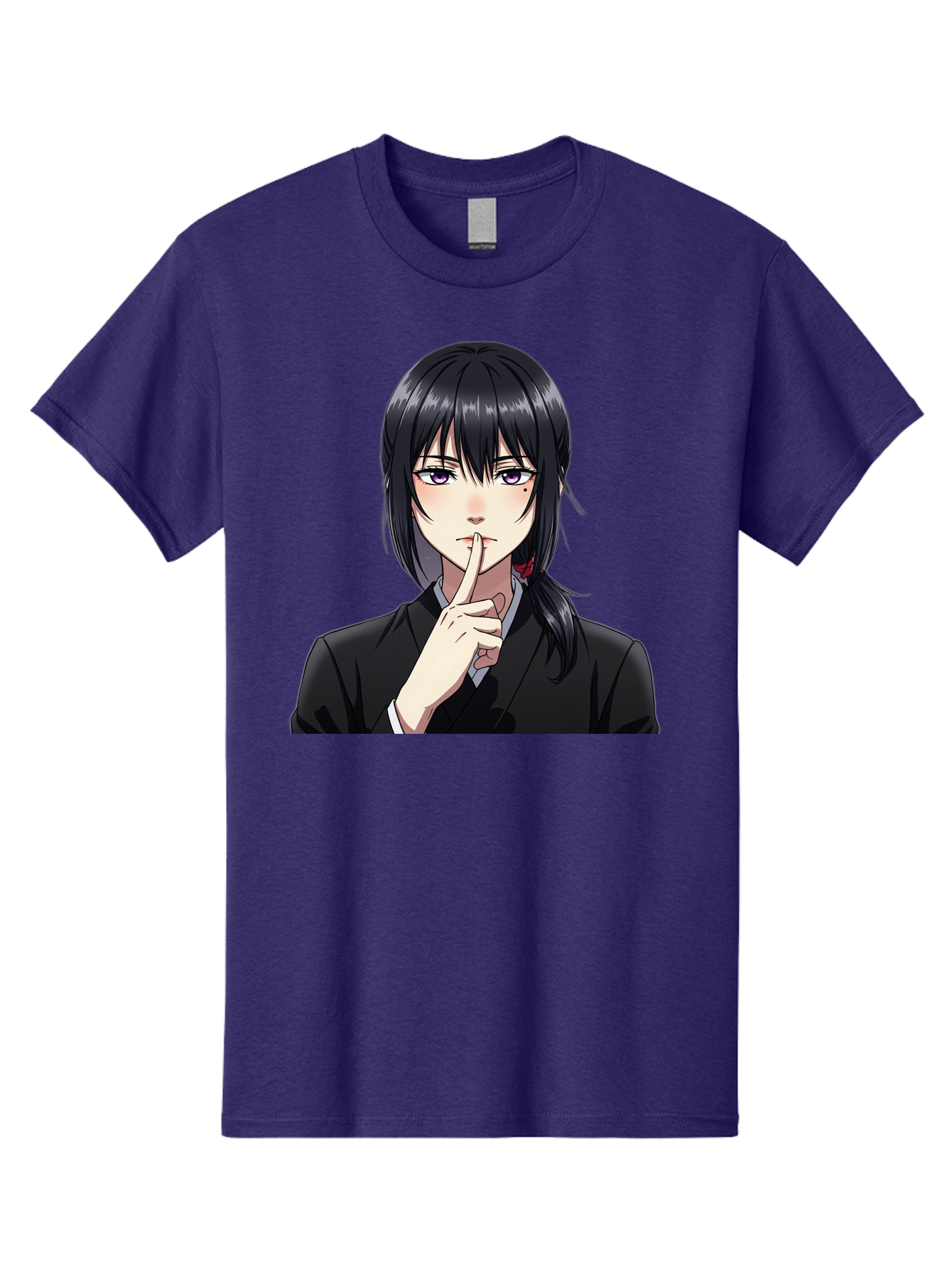 Shh-Girl Men'S Graphic Tee, 100% Cotton, Comfortable Casual Summer Wear, Machine Washable, Anime Girl, Shh Gesture, Finger To Lips, Silence Indicator, Black Hair, Business Attire, Corporate Style, Secret Keeper, Quiet Sign, Manga Character Bac401