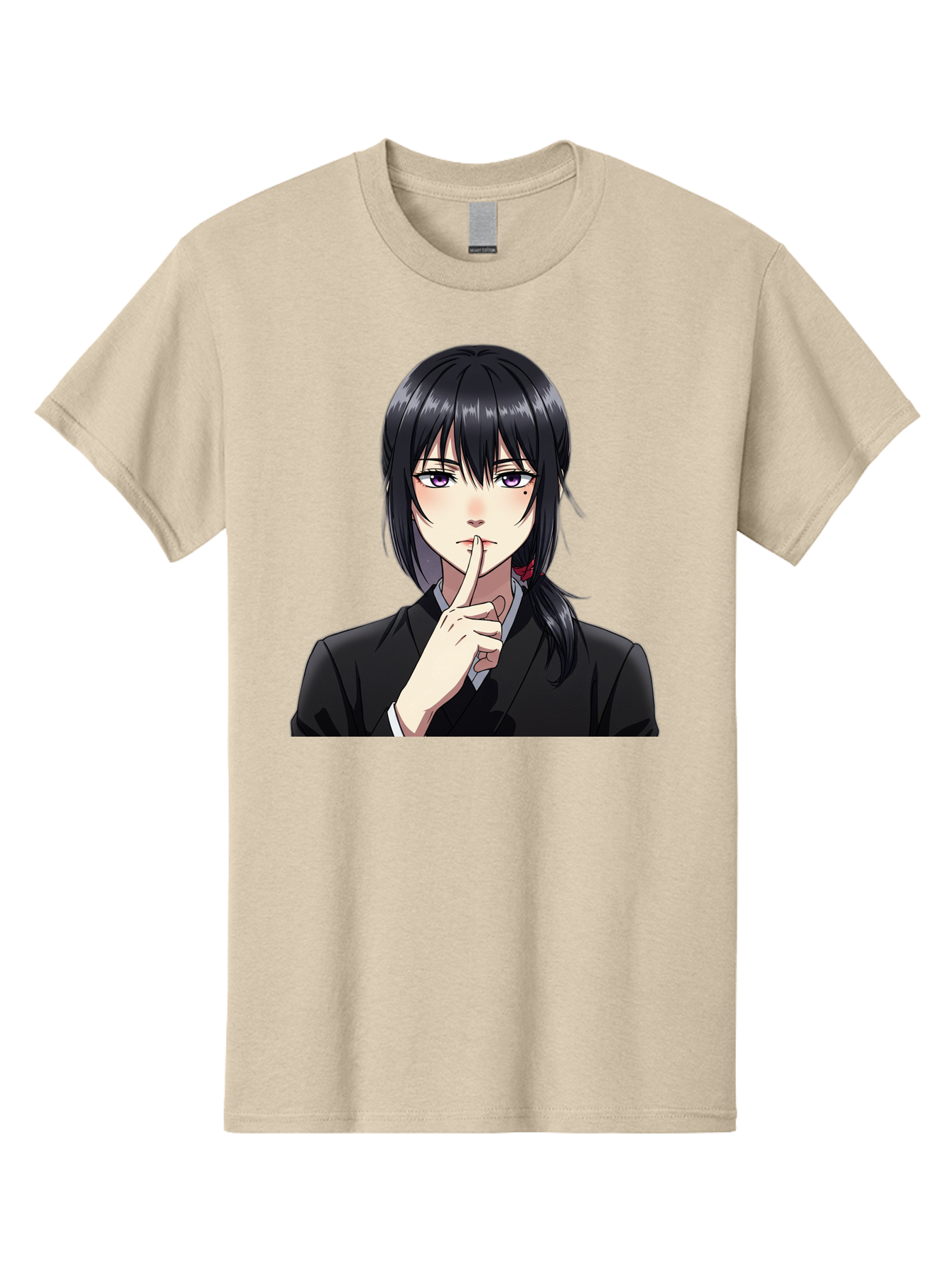 Shh-Girl Men'S Graphic Tee, 100% Cotton, Comfortable Casual Summer Wear, Machine Washable, Anime Girl, Shh Gesture, Finger To Lips, Silence Indicator, Black Hair, Business Attire, Corporate Style, Secret Keeper, Quiet Sign, Manga Character Bac401