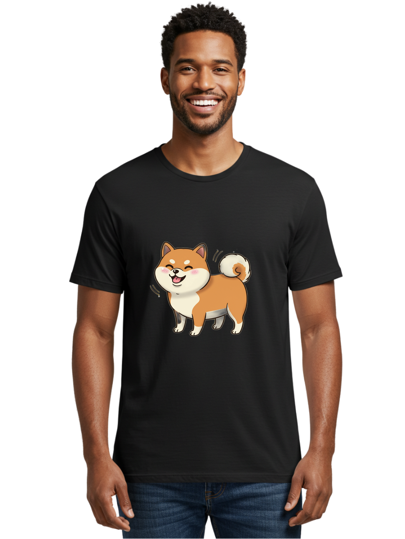 Shiba-Inu Men'S Graphic Tee, 100% Cotton, Comfortable Casual Summer Wear, Machine Washable, Shiba Inu, Cartoon Dog, Happy Dog, Playful Canine, Dog Animation, Adorable Pet, Kawaii Animal, Dog Illustration, Cute Puppy Bac402