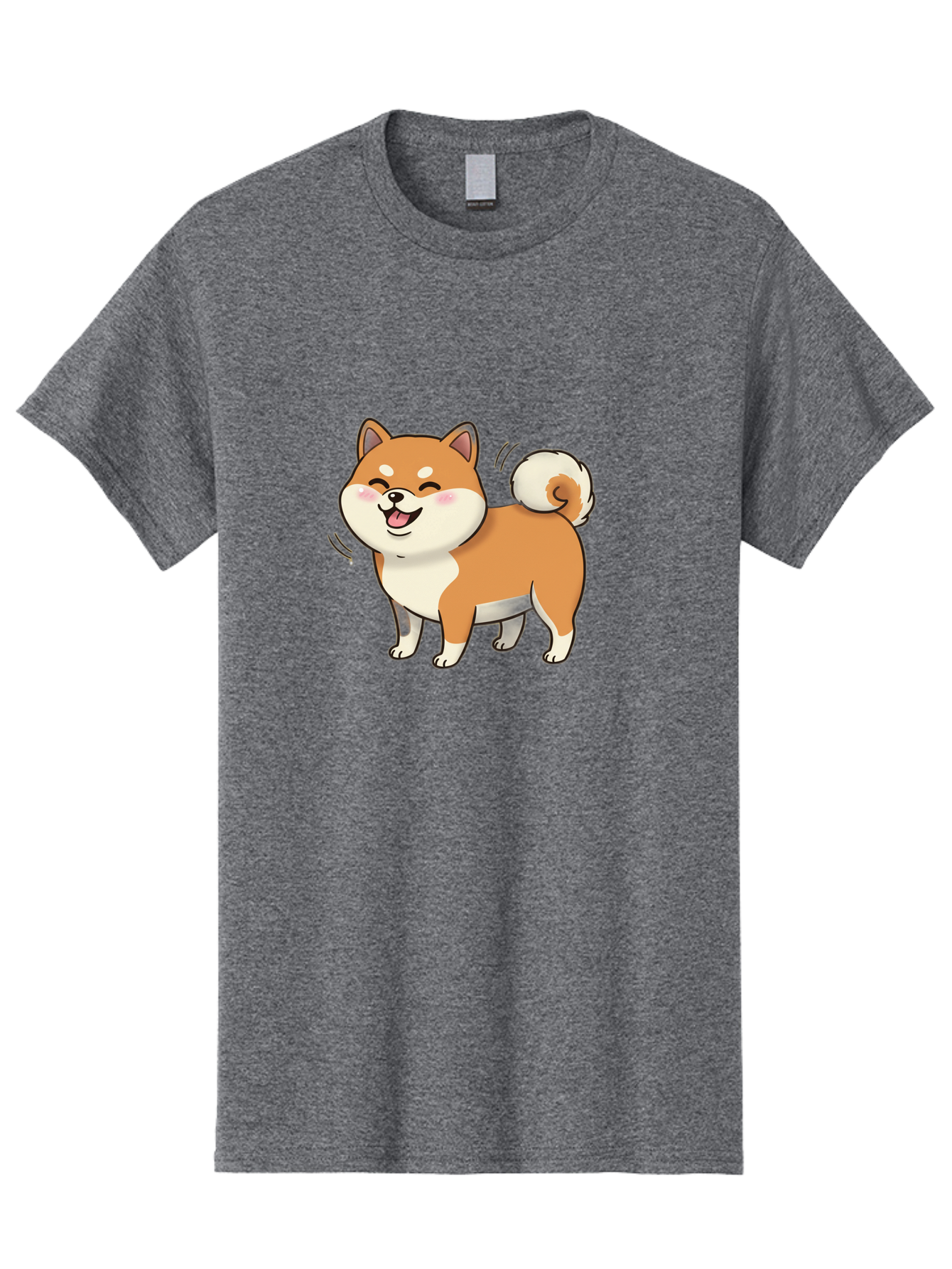 Shiba-Inu Men'S Graphic Tee, 100% Cotton, Comfortable Casual Summer Wear, Machine Washable, Shiba Inu, Cartoon Dog, Happy Dog, Playful Canine, Dog Animation, Adorable Pet, Kawaii Animal, Dog Illustration, Cute Puppy Bac402