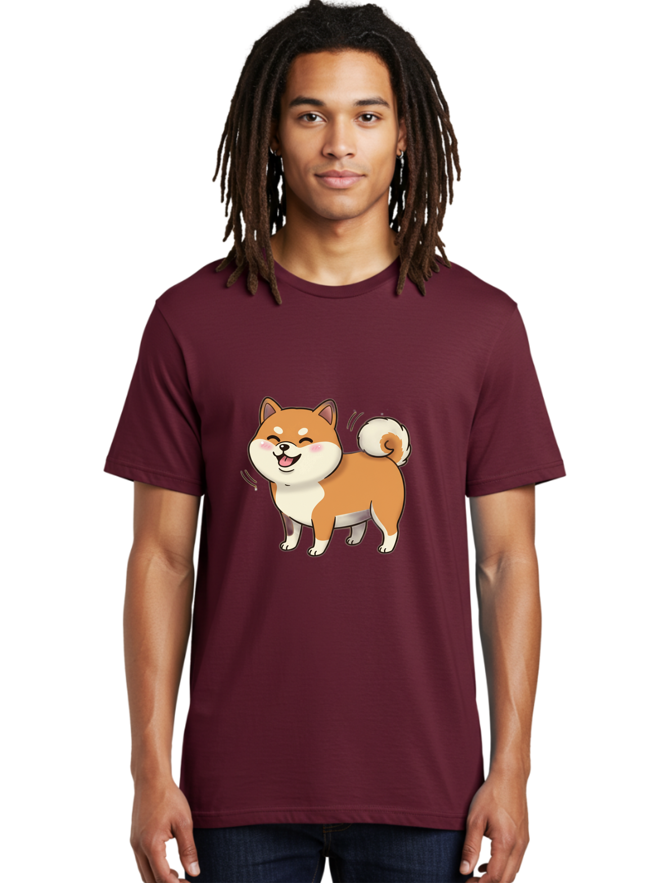 Shiba-Inu Men'S Graphic Tee, 100% Cotton, Comfortable Casual Summer Wear, Machine Washable, Shiba Inu, Cartoon Dog, Happy Dog, Playful Canine, Dog Animation, Adorable Pet, Kawaii Animal, Dog Illustration, Cute Puppy Bac402