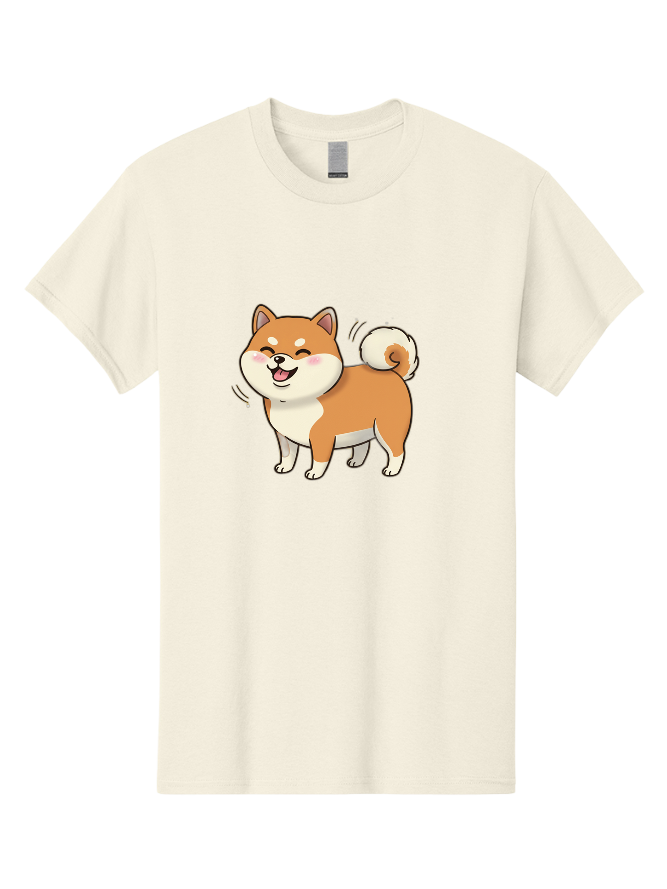 Shiba-Inu Men'S Graphic Tee, 100% Cotton, Comfortable Casual Summer Wear, Machine Washable, Shiba Inu, Cartoon Dog, Happy Dog, Playful Canine, Dog Animation, Adorable Pet, Kawaii Animal, Dog Illustration, Cute Puppy Bac402