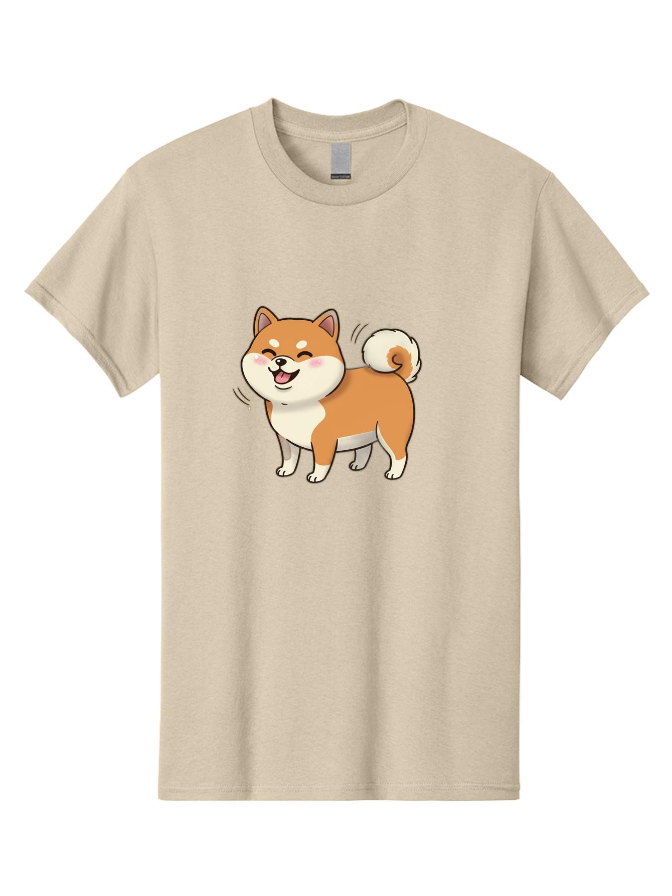 Shiba-Inu Men'S Graphic Tee, 100% Cotton, Comfortable Casual Summer Wear, Machine Washable, Shiba Inu, Cartoon Dog, Happy Dog, Playful Canine, Dog Animation, Adorable Pet, Kawaii Animal, Dog Illustration, Cute Puppy Bac402