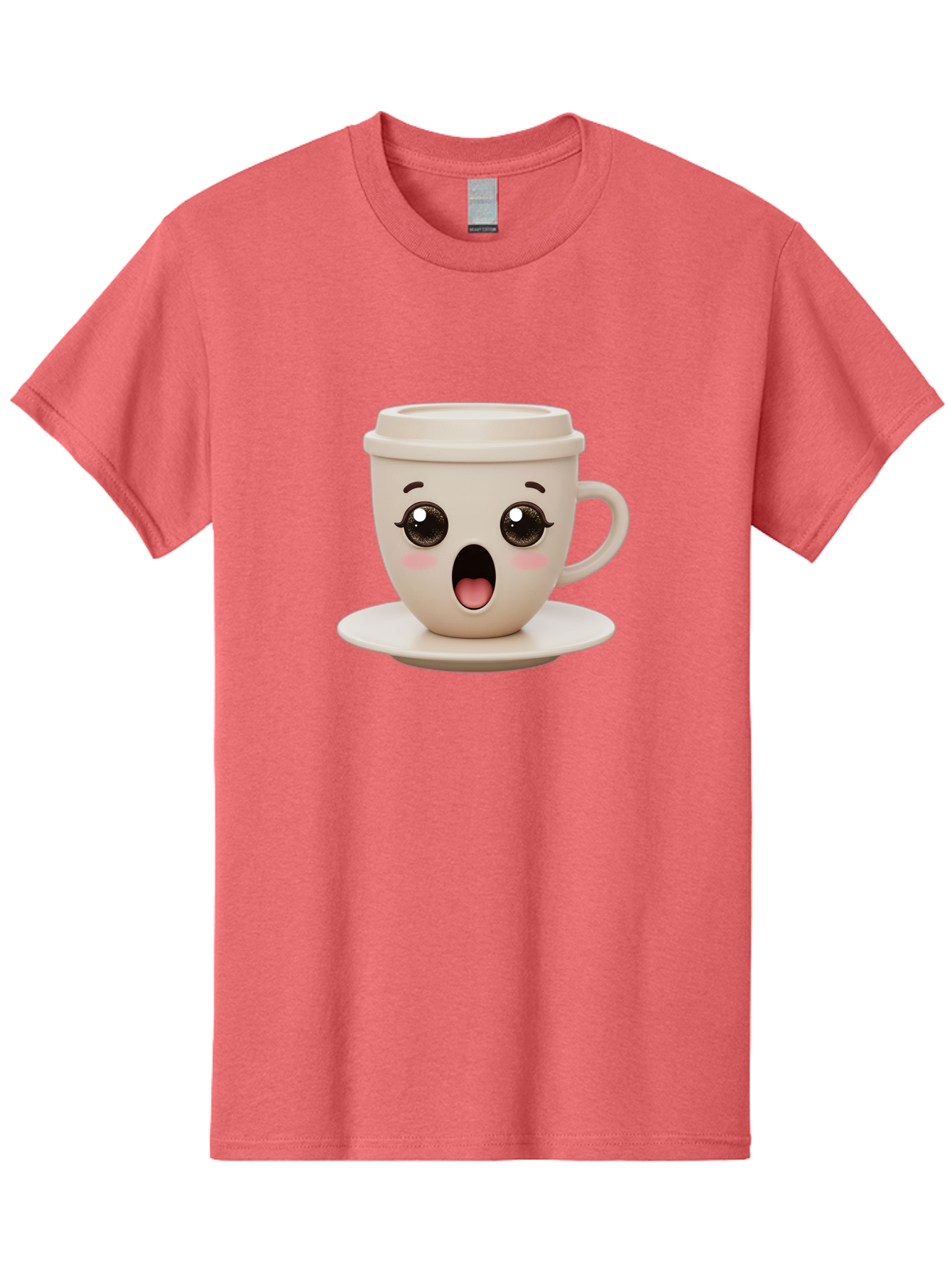 Shocked-Coffee-Cup Men'S Graphic Tee, 100% Cotton, Comfortable Casual Summer Wear, Machine Washable, Fun Coffee Cup, Surprised Expression, Coffee Break, Morning Pick-Me-Up, Kawaii Culture, Cute Face, Coffee Time, Coffee Lover Bac404