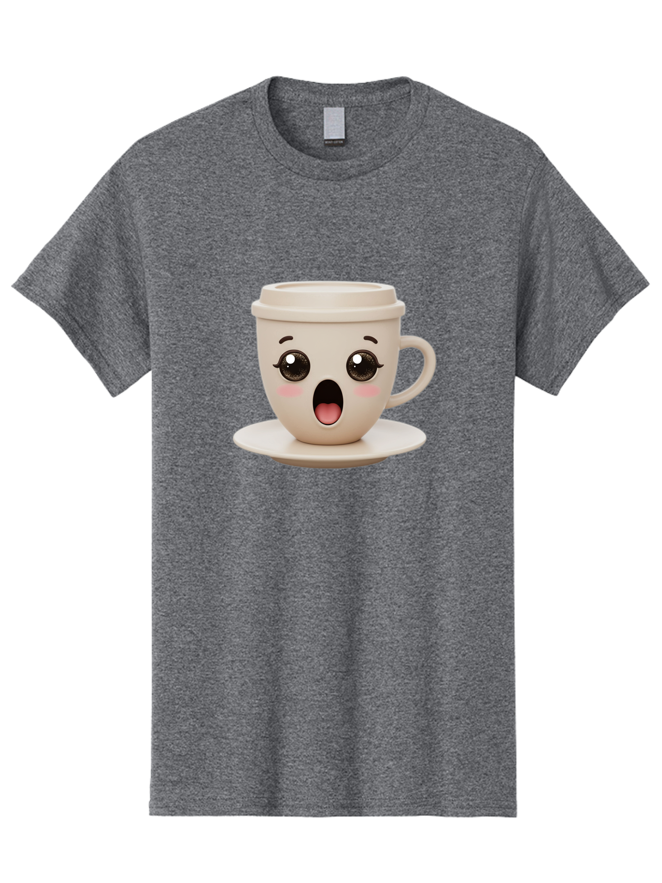 Shocked-Coffee-Cup Men'S Graphic Tee, 100% Cotton, Comfortable Casual Summer Wear, Machine Washable, Fun Coffee Cup, Surprised Expression, Coffee Break, Morning Pick-Me-Up, Kawaii Culture, Cute Face, Coffee Time, Coffee Lover Bac404