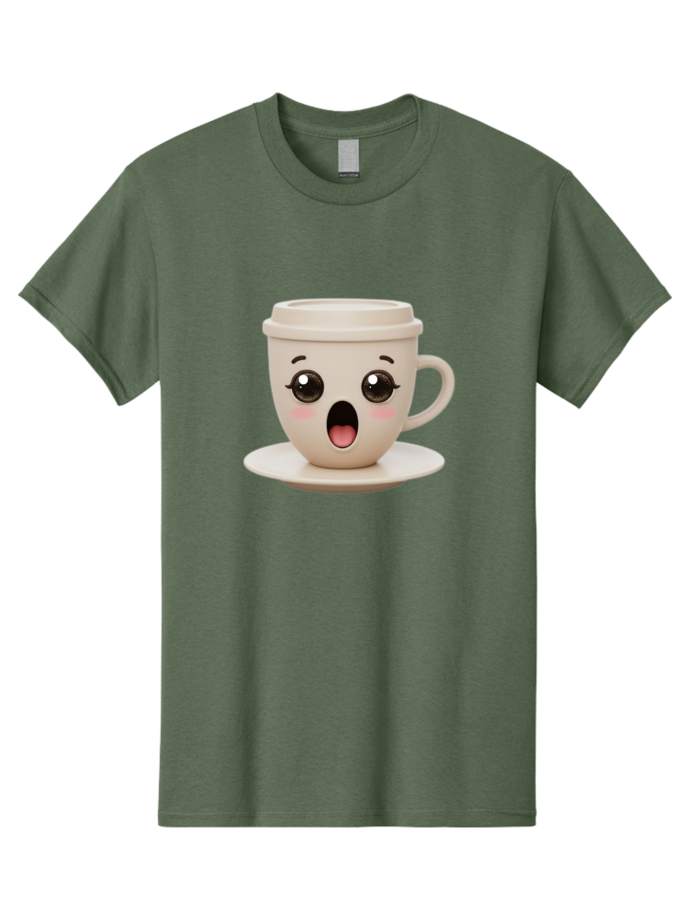 Shocked-Coffee-Cup Men'S Graphic Tee, 100% Cotton, Comfortable Casual Summer Wear, Machine Washable, Fun Coffee Cup, Surprised Expression, Coffee Break, Morning Pick-Me-Up, Kawaii Culture, Cute Face, Coffee Time, Coffee Lover Bac404