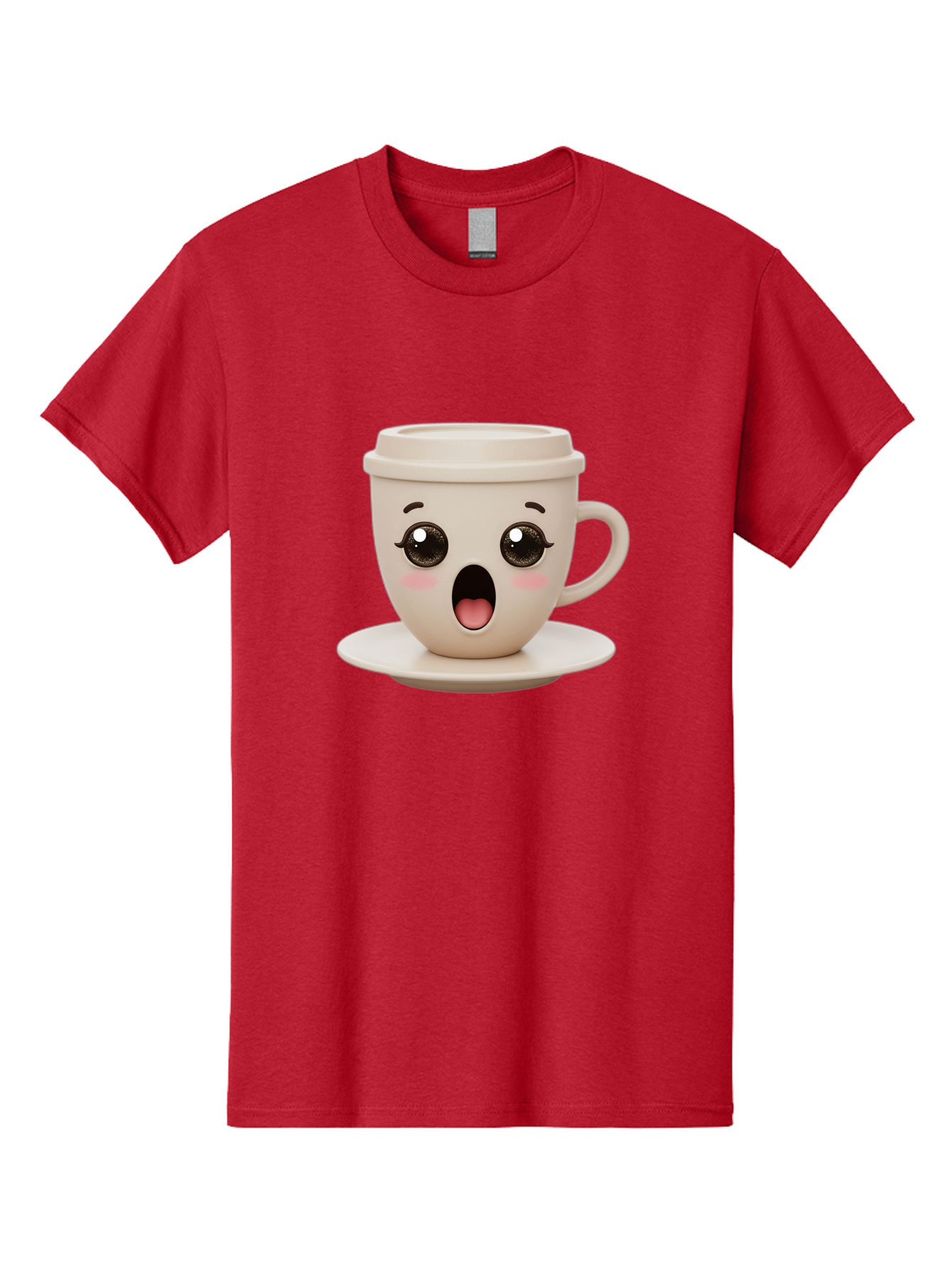 Shocked-Coffee-Cup Men'S Graphic Tee, 100% Cotton, Comfortable Casual Summer Wear, Machine Washable, Fun Coffee Cup, Surprised Expression, Coffee Break, Morning Pick-Me-Up, Kawaii Culture, Cute Face, Coffee Time, Coffee Lover Bac404