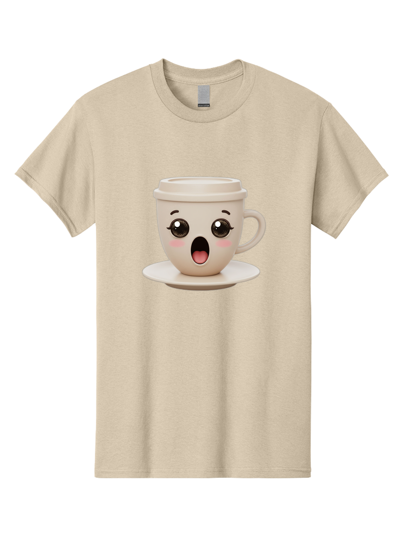 Shocked-Coffee-Cup Men'S Graphic Tee, 100% Cotton, Comfortable Casual Summer Wear, Machine Washable, Fun Coffee Cup, Surprised Expression, Coffee Break, Morning Pick-Me-Up, Kawaii Culture, Cute Face, Coffee Time, Coffee Lover Bac404