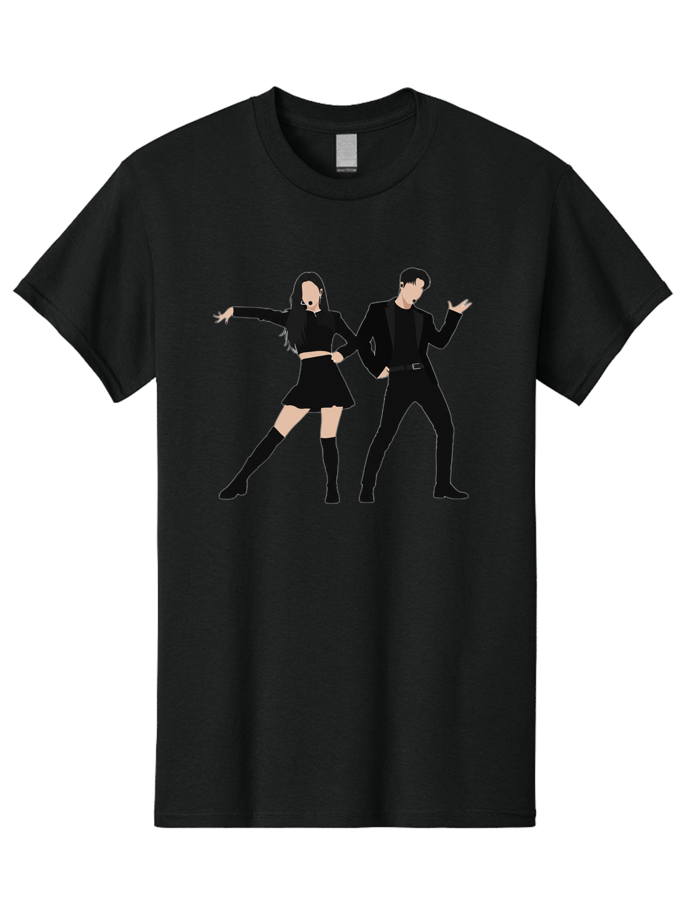 Singing-Duo Men'S Graphic Tee, 100% Cotton, Comfortable Casual Summer Wear, Machine Washable, Dancing Couple, Dynamic Pose, Black Outfit, Microphone Headsets, Lively Dance Moves, Stage Performance, Energetic Duo, Modern Dance Style, Bac405