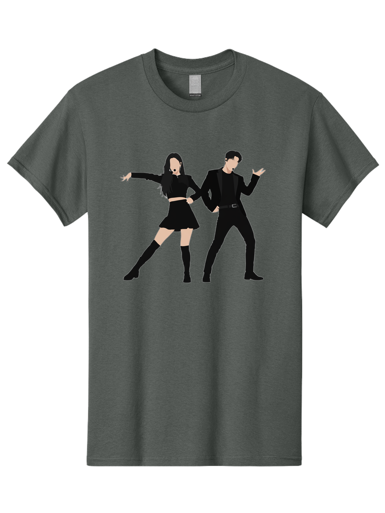 Singing-Duo Men'S Graphic Tee, 100% Cotton, Comfortable Casual Summer Wear, Machine Washable, Dancing Couple, Dynamic Pose, Black Outfit, Microphone Headsets, Lively Dance Moves, Stage Performance, Energetic Duo, Modern Dance Style, Bac405