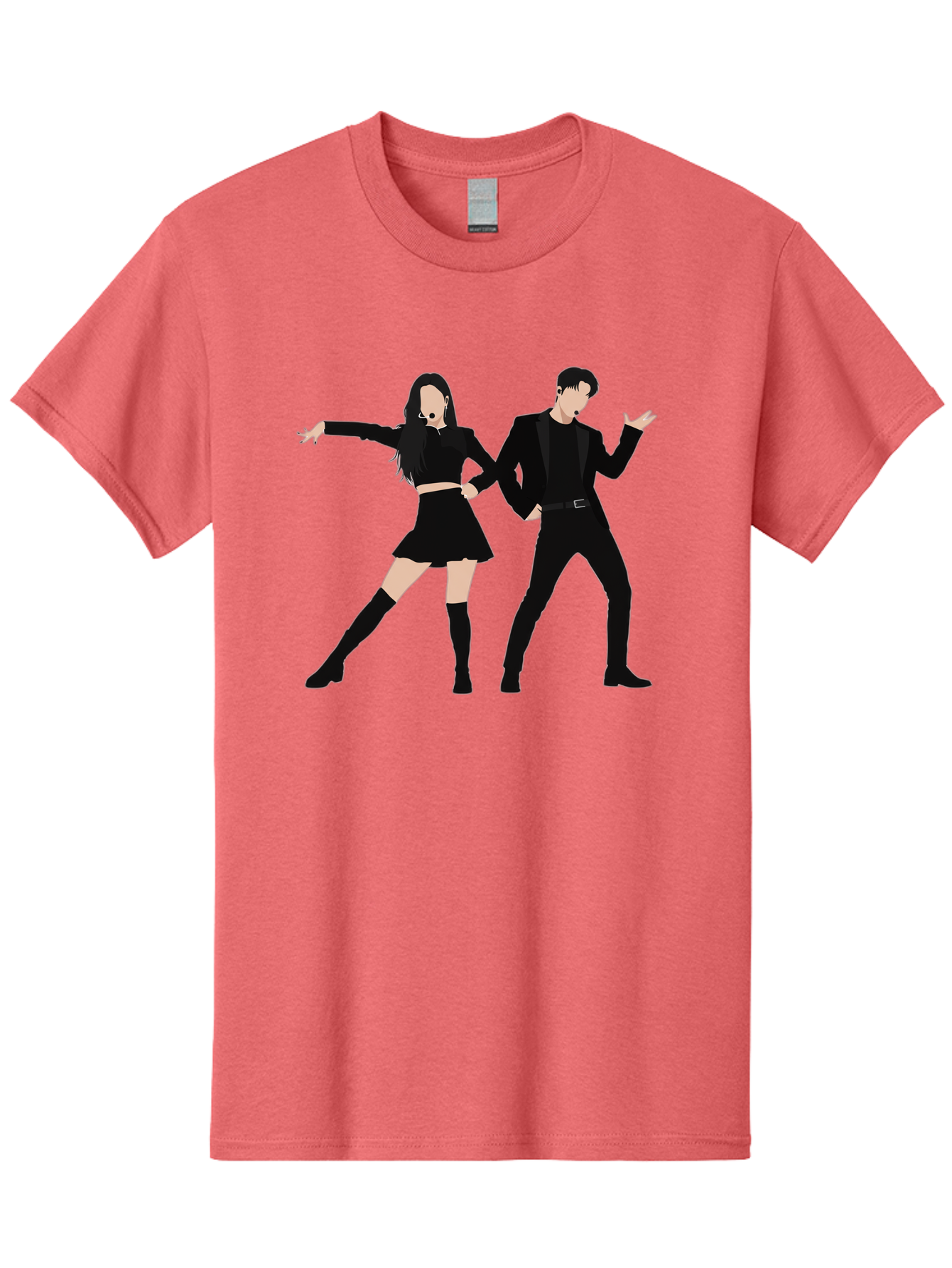 Singing-Duo Men'S Graphic Tee, 100% Cotton, Comfortable Casual Summer Wear, Machine Washable, Dancing Couple, Dynamic Pose, Black Outfit, Microphone Headsets, Lively Dance Moves, Stage Performance, Energetic Duo, Modern Dance Style, Bac405