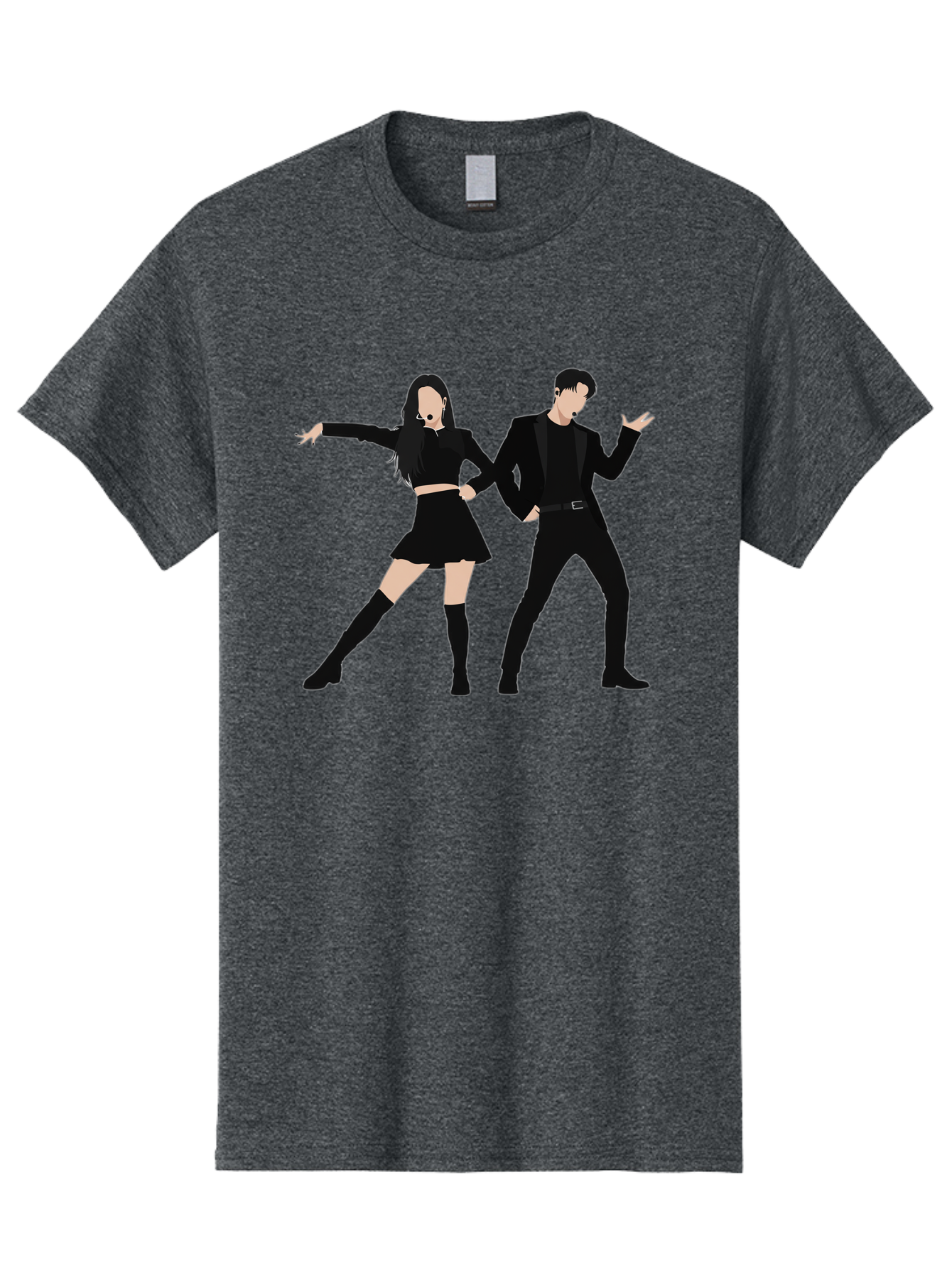 Singing-Duo Men'S Graphic Tee, 100% Cotton, Comfortable Casual Summer Wear, Machine Washable, Dancing Couple, Dynamic Pose, Black Outfit, Microphone Headsets, Lively Dance Moves, Stage Performance, Energetic Duo, Modern Dance Style, Bac405