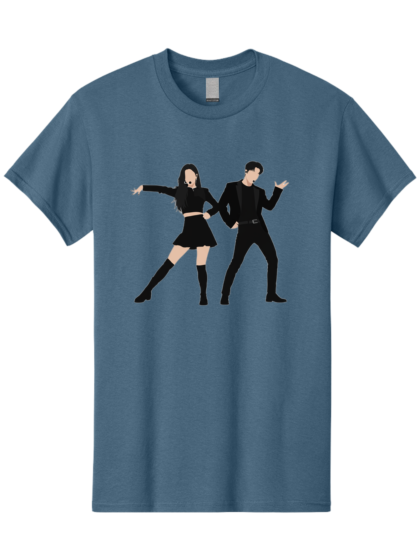 Singing-Duo Men'S Graphic Tee, 100% Cotton, Comfortable Casual Summer Wear, Machine Washable, Dancing Couple, Dynamic Pose, Black Outfit, Microphone Headsets, Lively Dance Moves, Stage Performance, Energetic Duo, Modern Dance Style, Bac405