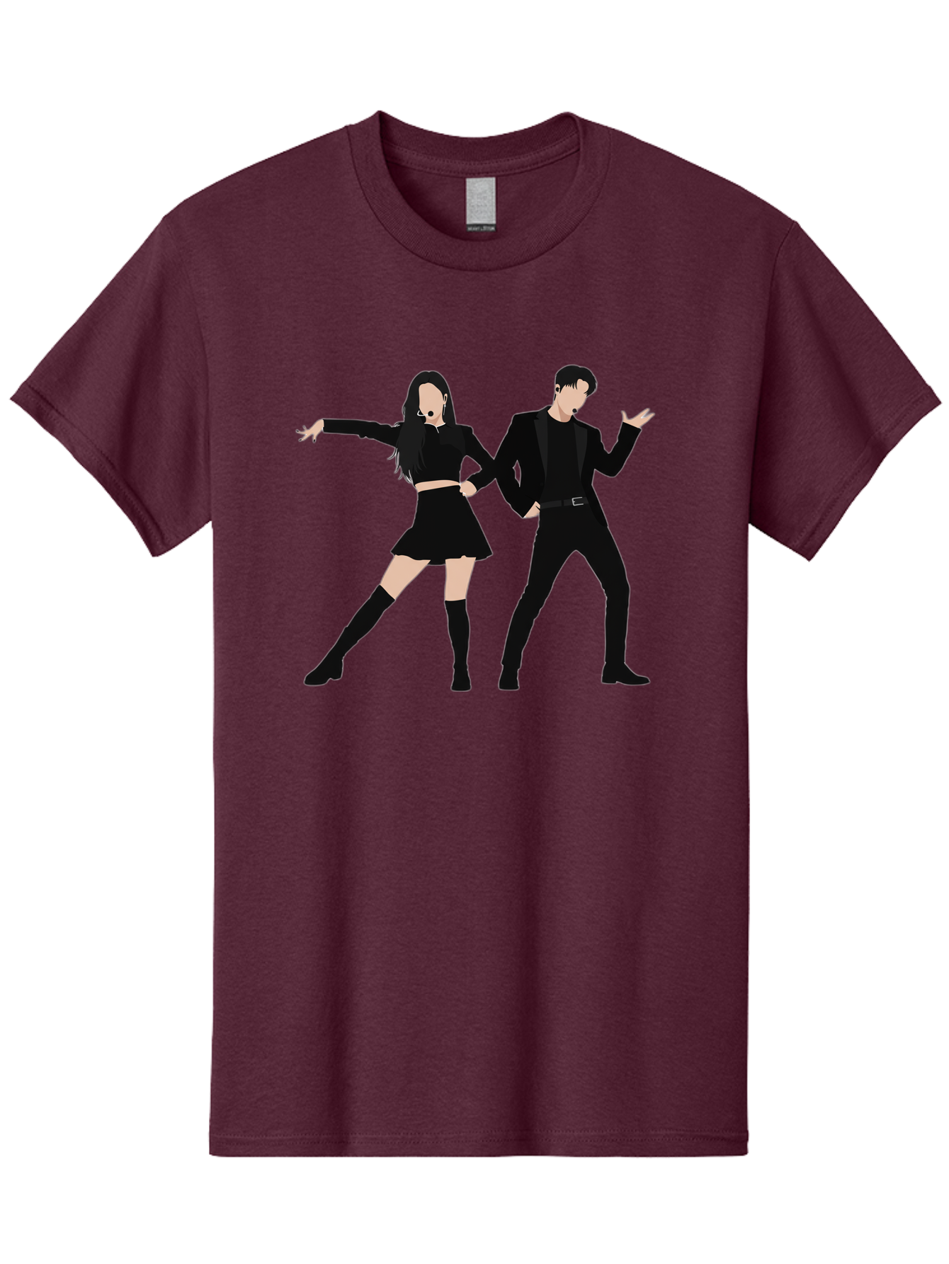 Singing-Duo Men'S Graphic Tee, 100% Cotton, Comfortable Casual Summer Wear, Machine Washable, Dancing Couple, Dynamic Pose, Black Outfit, Microphone Headsets, Lively Dance Moves, Stage Performance, Energetic Duo, Modern Dance Style, Bac405